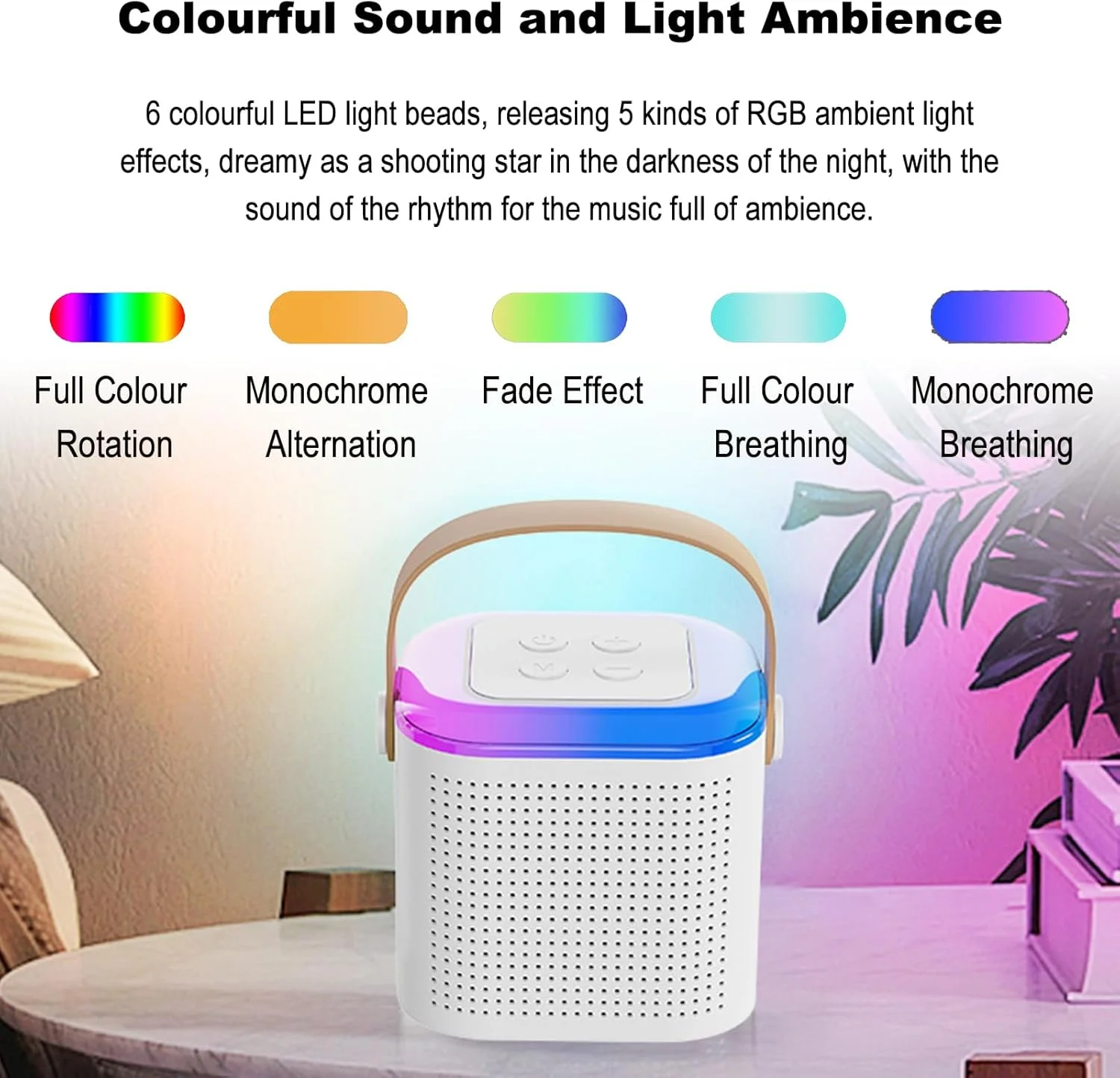 دستگاه کارائوکه قابل حمل با میکروفون بی سیم برای بزرگسالان و کودکان، بلندگوی BT 5.3 با نورهای RGB، پشتیبانی از کارت TF، Type C، هدفون، ورودی کمکی، مانیتورینگ، مناسب برای مهمانی و جلسات