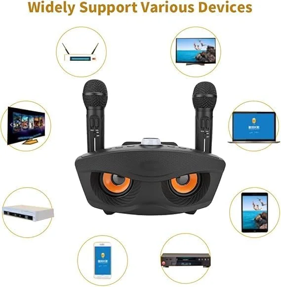 سیستم اسپیکر کارائوکه بی‌سیم با دو میکروفون، باتری 1800 میلی‌آمپر، پشتیبانی از USB/TF/AUX، حافظه 32 گیگابایتی