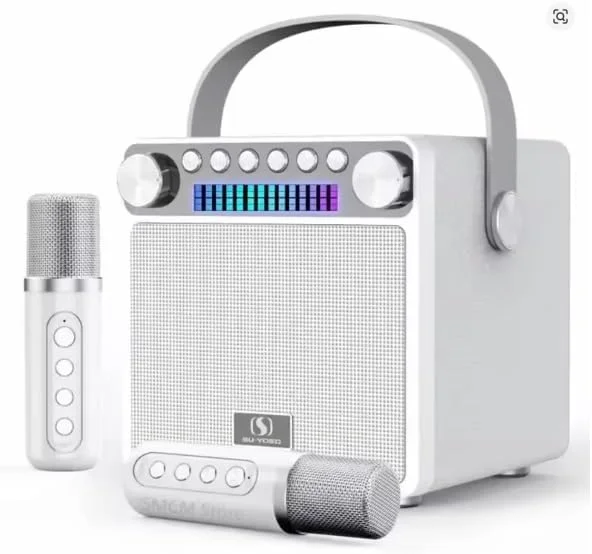 میکروفون کارائوکه بی‌سیم با اسپیکر بلوتوثی 40 واتی و نور RGB و ساب ووفر | میکروفون دستی قابل حمل با TF/USB/AUX | سیستم صوتی مهمانی خانگی برای آواز خواندن، موسیقی و پخش ویدیو (مشکی)