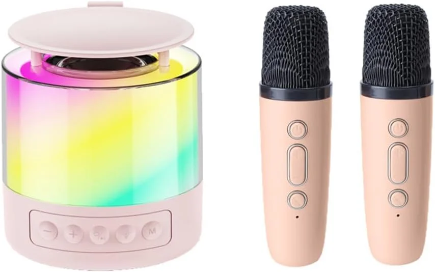 ست دستگاه کارائوکه و بلندگو با نور، بلندگوی بی‌سیم با میکروفون، توان خروجی 5 وات، محدوده فرکانس 20 هرتز تا 20 کیلوهرتز | دستگاه های کارائوکه بلندگوی قابل حمل میکروفون بی سیم