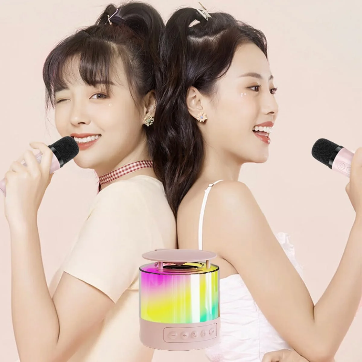ست دستگاه کارائوکه و بلندگو با نور، بلندگوی بی‌سیم با میکروفون، توان خروجی 5 وات، محدوده فرکانس 20 هرتز تا 20 کیلوهرتز | دستگاه های کارائوکه بلندگوی قابل حمل میکروفون بی سیم