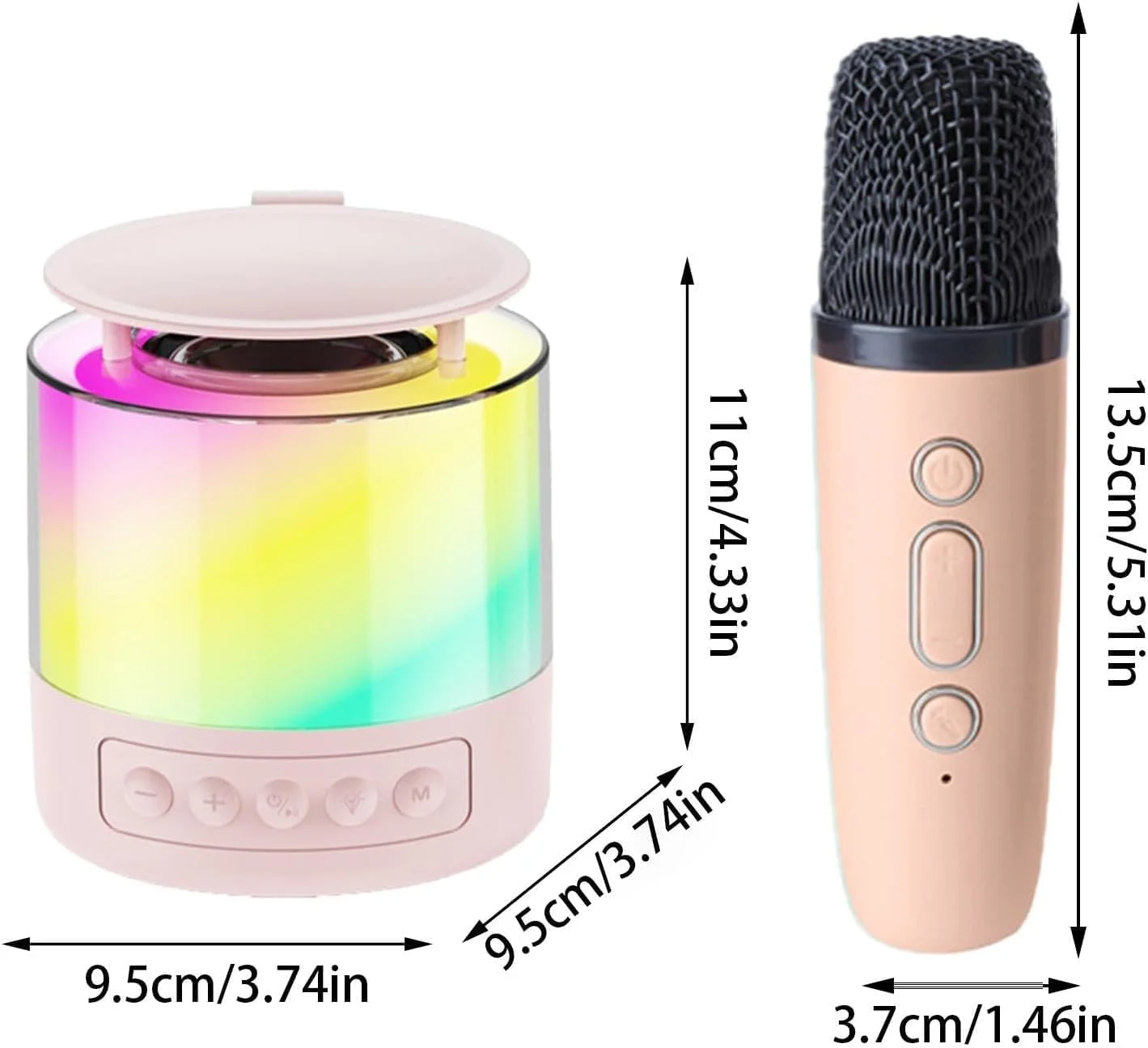 ست دستگاه کارائوکه و بلندگو با نور، بلندگوی بی‌سیم با میکروفون، توان خروجی 5 وات، محدوده فرکانس 20 هرتز تا 20 کیلوهرتز | دستگاه های کارائوکه بلندگوی قابل حمل میکروفون بی سیم