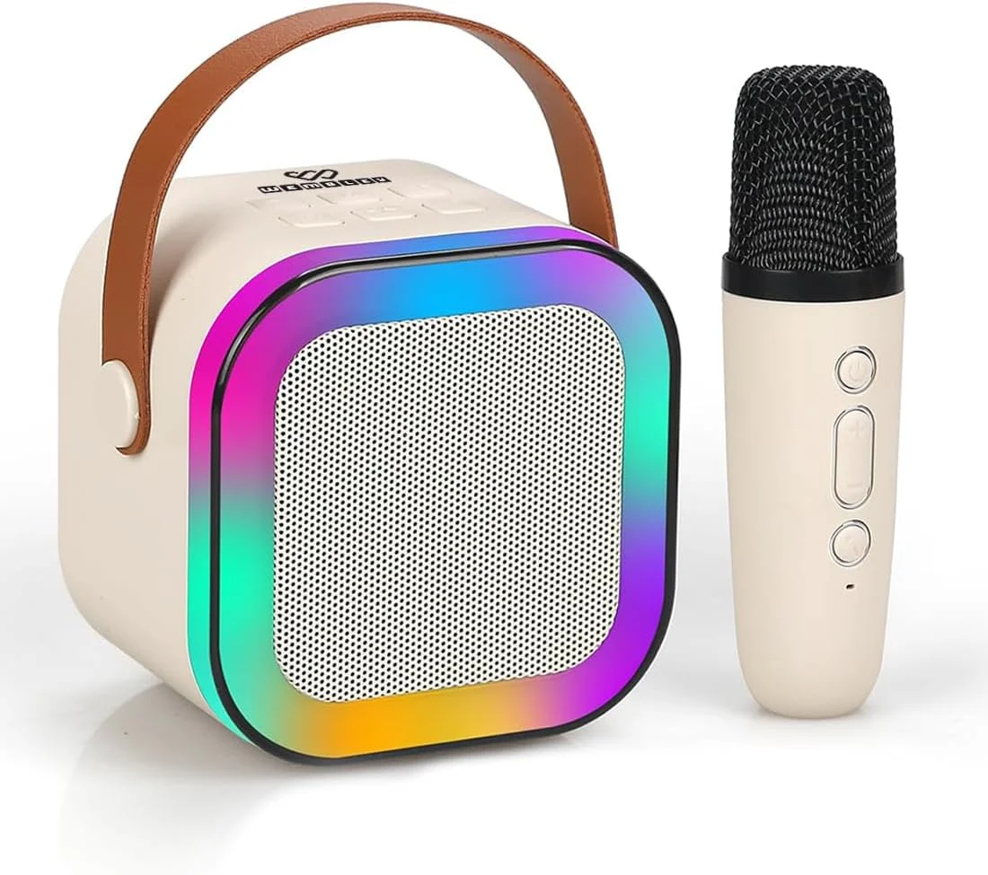 دستگاه کارائوکه ومبلی برای کودکان و بزرگسالان، اسپیکر کارائوکه بلوتوثی کوچک قابل حمل با میکروفون بی سیم و چراغ های پویا، هدیه تولد، مناسب منزل، کارائوکه، مسافرت در فضای باز