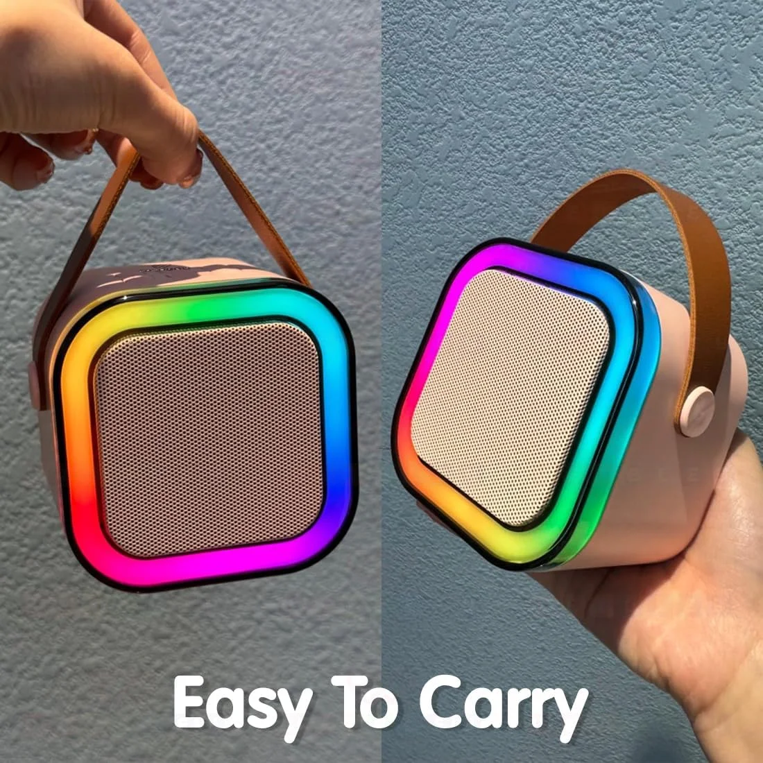 دستگاه کارائوکه ومبلی برای کودکان و بزرگسالان، اسپیکر کارائوکه بلوتوثی کوچک قابل حمل با میکروفون بی سیم و چراغ های پویا، هدیه تولد، مناسب منزل، کارائوکه، مسافرت در فضای باز