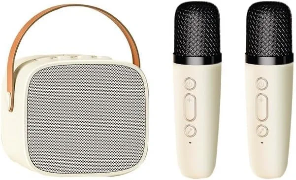 دستگاه کارائوکه قابل حمل VyonNe برای کودکان و بزرگسالان، اسپیکر بلوتوثی کوچک با 2 میکروفون بی سیم و نورهای پویا، مناسب منزل، فضای باز و مسافرت