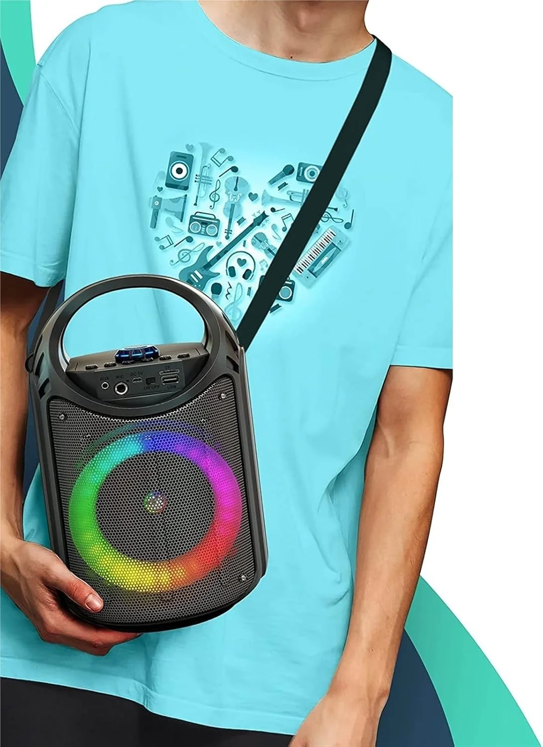 دستگاه کارائوکه بلوتوثی مسافرتی WANAM با چراغ های مهمانی سیمی دستگاه کارائوکه بلوتوثی مسافرتی WANAM با چراغ های مهمانی سیمی