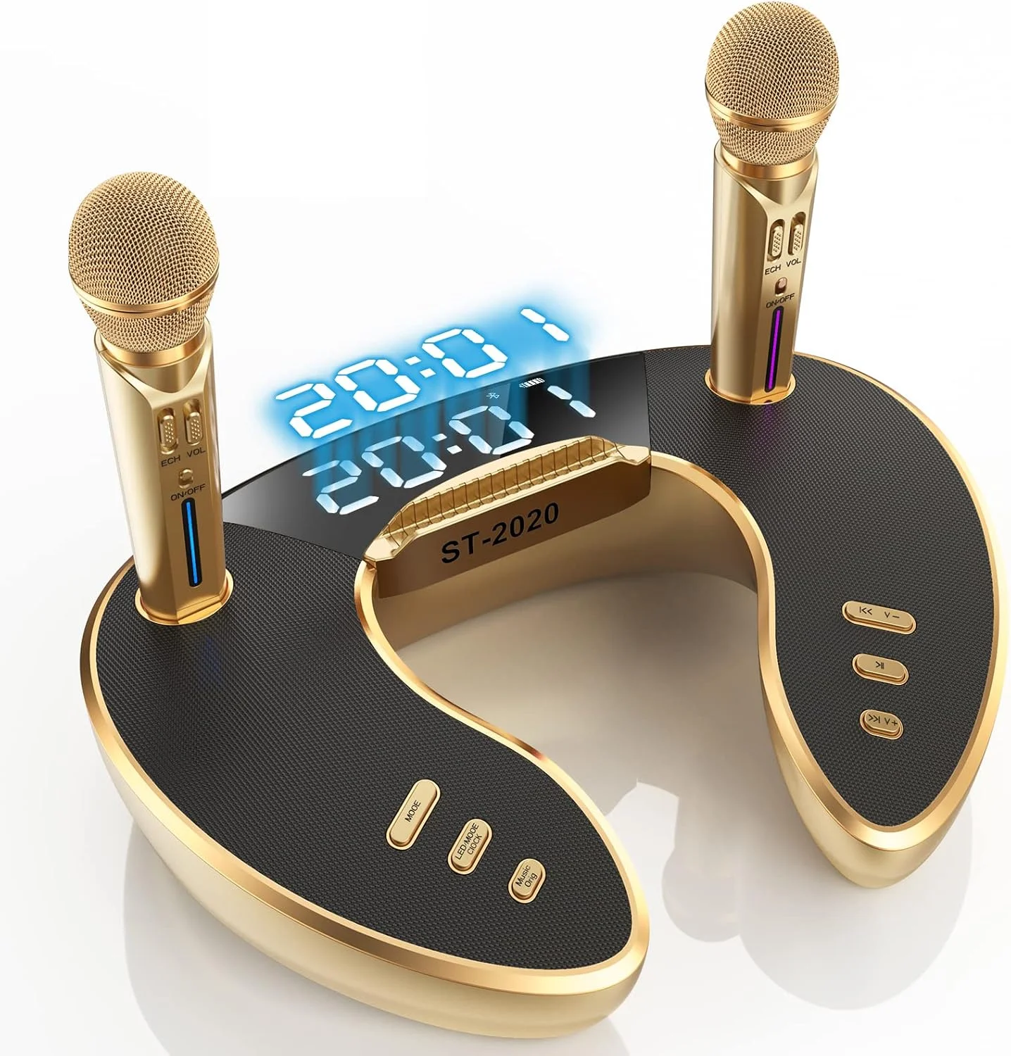 دستگاه کارائوکه با دو میکروفون بی سیم - دستگاه کارائوکه بلوتوث 5.0 با ساب ووفر دوگانه 4 اینچی - سیستم بلندگوی PA قابل حمل برای مهمانی خانگی، پیک نیک، فعالیت های فضای باز و داخلی