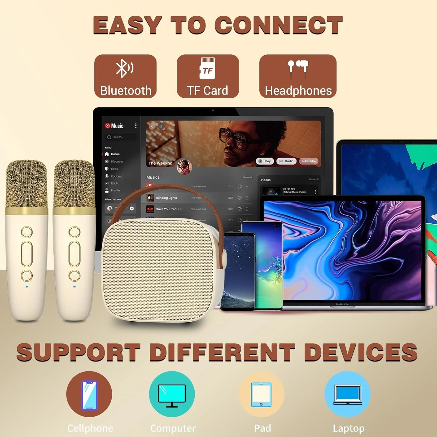 دستگاه کارائوکه قابل حمل VyonNe برای کودکان و بزرگسالان، اسپیکر بلوتوثی کوچک با 2 میکروفون بی سیم و نورهای پویا، مناسب منزل، فضای باز و مسافرت دستگاه کارائوکه قابل حمل VyonNe برای کودکان و بزرگسالان، اسپیکر بلوتوثی کوچک با 2 میکروفون بی سیم و نورهای پویا، مناسب منزل، فضای باز و مسافرت