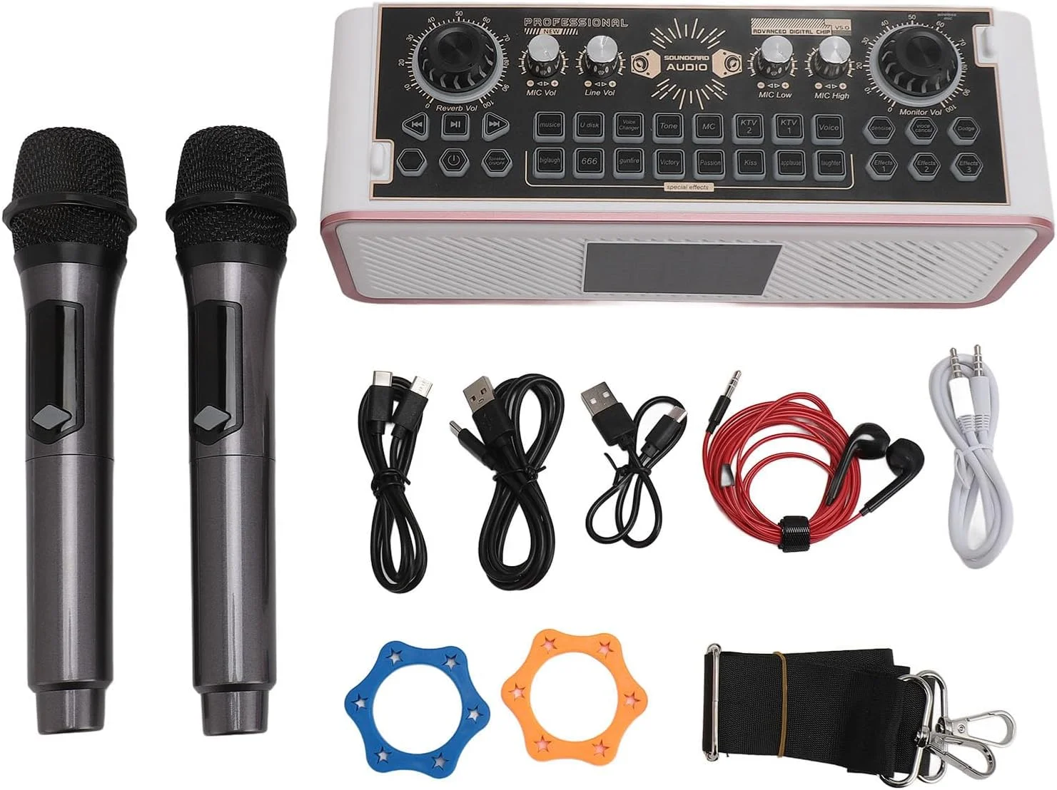 میکروفون کارائوکه بی‌سیم، کیت کارت صدای کارائوکه، شارژ بلوتوث Type C - بلندگو با برد میکسر صدا برای تلفن و کامپیوتر