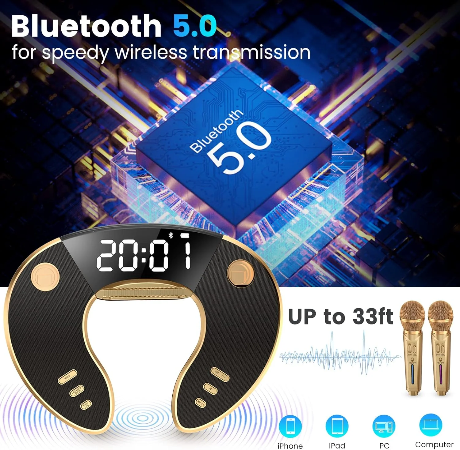 دستگاه کارائوکه با دو میکروفون بی سیم - دستگاه کارائوکه بلوتوث 5.0 با ساب ووفر دوگانه 4 اینچی - سیستم بلندگوی PA قابل حمل برای مهمانی خانگی، پیک نیک، فعالیت های فضای باز و داخلی دستگاه کارائوکه با دو میکروفون بی سیم - دستگاه کارائوکه بلوتوث 5.0 با ساب ووفر دوگانه 4 اینچی - سیستم بلندگوی PA قابل حمل برای مهمانی خانگی، پیک نیک، فعالیت های فضای باز و داخلی