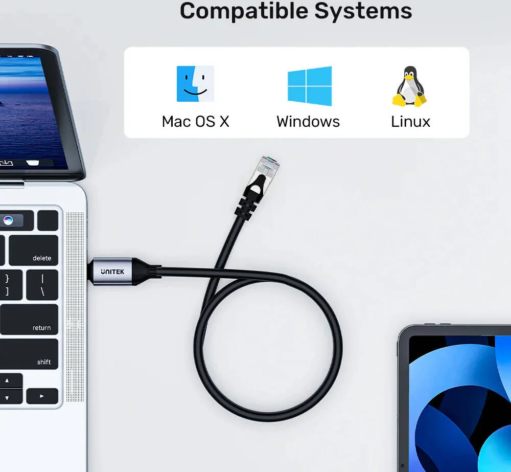 کابل USB-C به اترنت یونیتک، سرعت شبکه گیگابیتی تا 1000 مگابیت بر ثانیه، USB 5 گیگابیت بر ثانیه، سیم مسی خالص، آلیاژ آلومینیوم، اتصال آسان، طول کابل 1 متر، خاکستری فضایی | C18148AGY01-1M