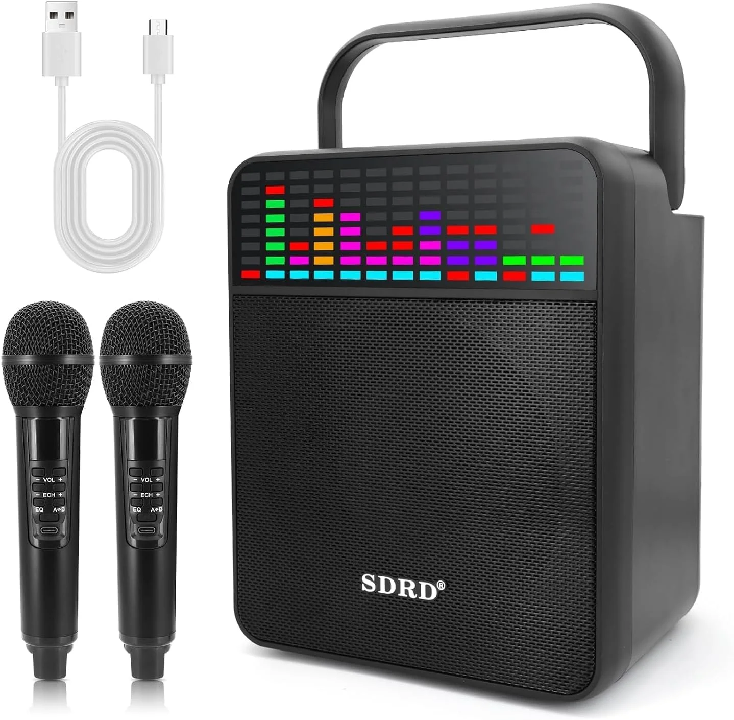 دستگاه کارائوکه با 2 میکروفون بی سیم - بلندگوی PA بلوتوث قابل حمل با چراغ های LED، پشتیبانی از USB/AUX - برای کودکان و بزرگسالان، مهمانی ها، عروسی ها، رویدادهای آموزشی