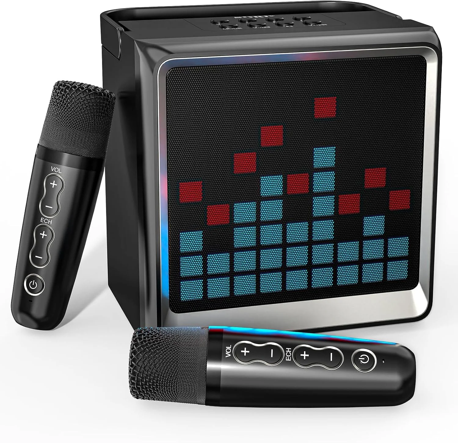 دستگاه کارائوکه برای کودکان و بزرگسالان - سیستم صوتی بلوتوث قابل حمل با 2 میکروفون بی سیم و چراغ های LED | اسباب بازی سرگرم کننده آواز خواندن برای دختران، پسران و مهمانی های خانوادگی | سرگرمی های کریسمس و خانگی