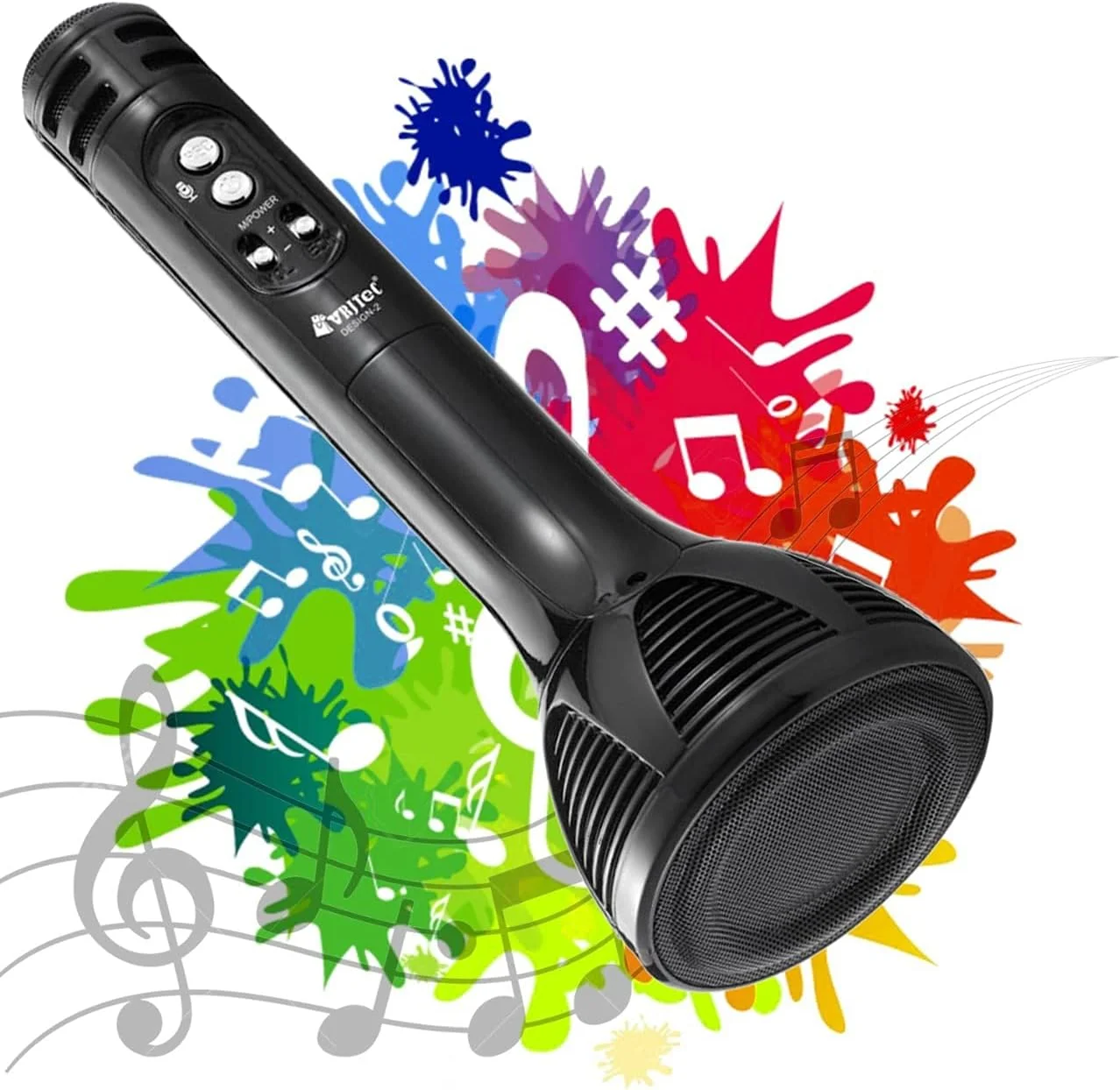 میکروفون بلوتوث VRJTEC - بی سیم و چند منظوره، میکروفون کارائوکه 2 در 1 با ضبط صدا، عمر باتری طولانی + شارژ USB + اسلات کارت + پورت Aux (رنگ مشکی)