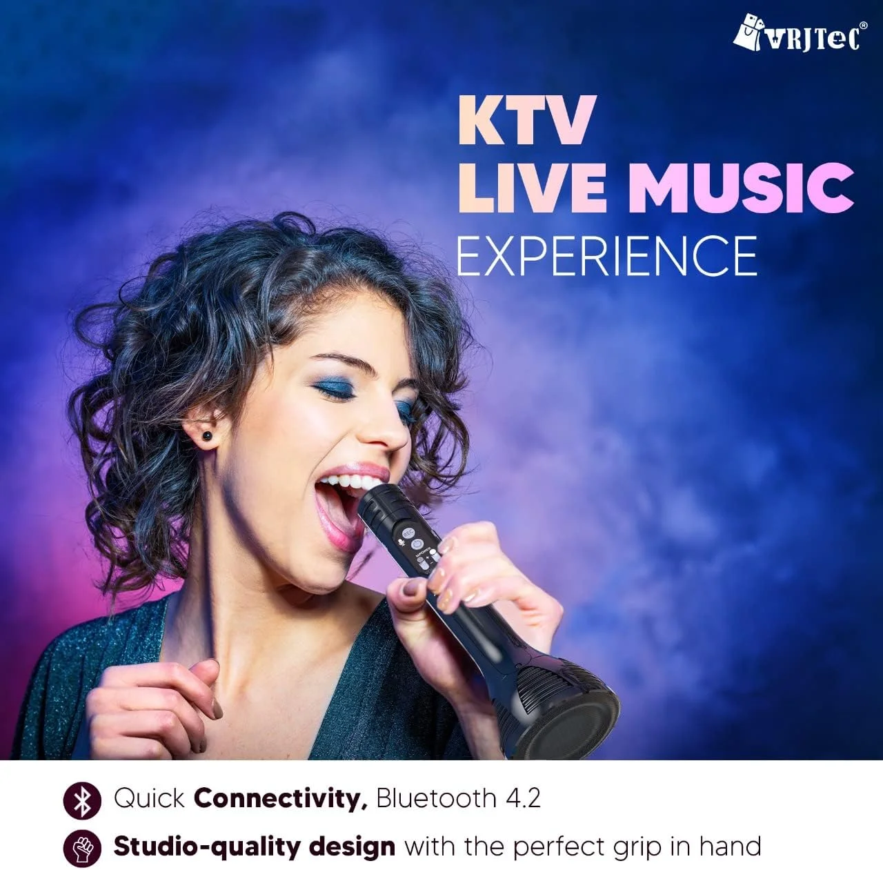 میکروفون کارائوکه بلوتوث بی سیم VRJTEC Design 2 | میکروفون کارائوکه دستی قابل حمل با بلندگو برای تلفن های هوشمند (مشکی) میکروفون کارائوکه بلوتوث بی سیم VRJTEC Design 2 | میکروفون کارائوکه دستی قابل حمل با بلندگو برای تلفن های هوشمند (مشکی)