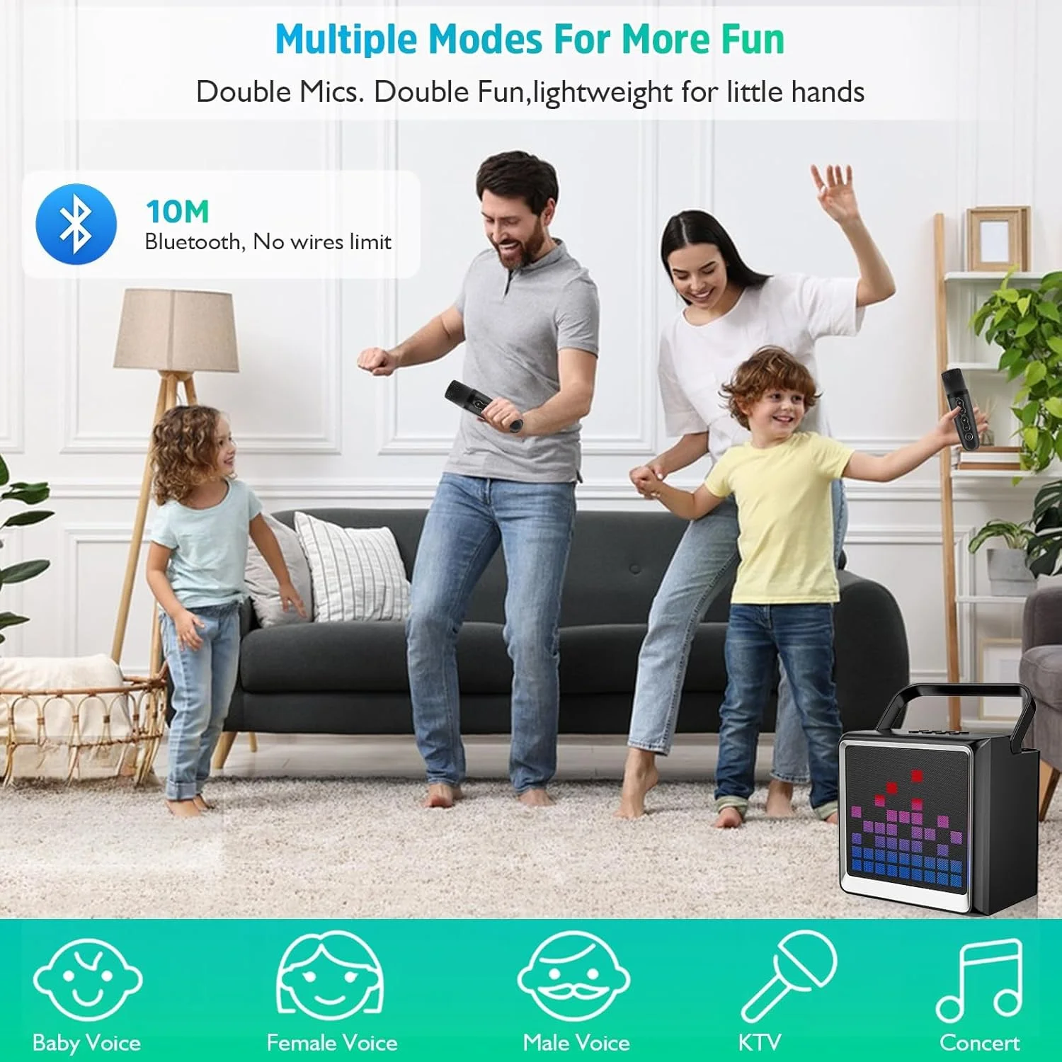 دستگاه کارائوکه برای کودکان و بزرگسالان - سیستم صوتی بلوتوث قابل حمل با 2 میکروفون بی سیم و چراغ های LED | اسباب بازی سرگرم کننده آواز خواندن برای دختران، پسران و مهمانی های خانوادگی | سرگرمی های کریسمس و خانگی دستگاه کارائوکه برای کودکان و بزرگسالان - سیستم صوتی بلوتوث قابل حمل با 2 میکروفون بی سیم و چراغ های LED | اسباب بازی سرگرم کننده آواز خواندن برای دختران، پسران و مهمانی های خانوادگی | سرگرمی های کریسمس و خانگی