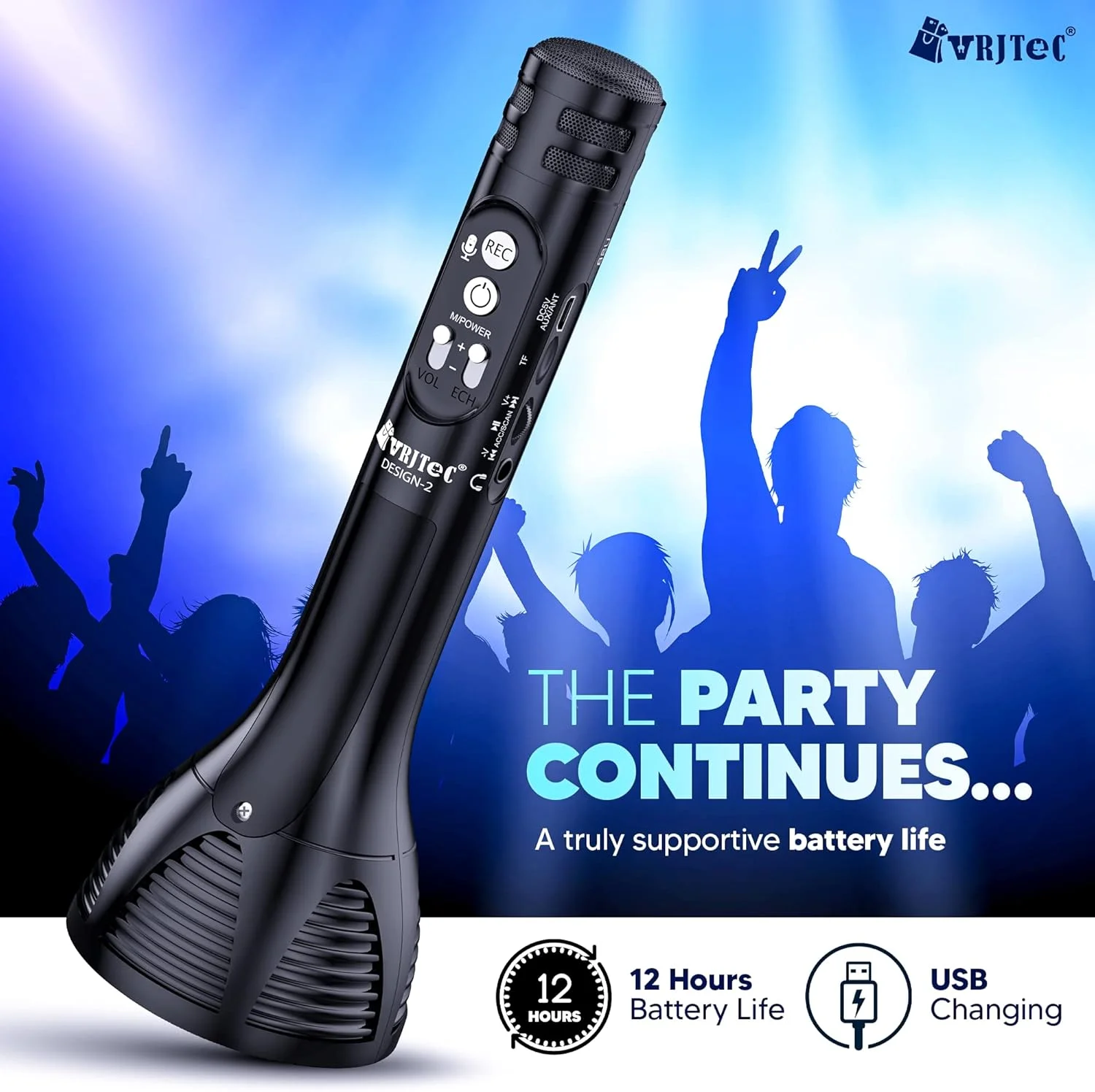 میکروفون کارائوکه بلوتوث بی سیم VRJTEC Design 2 | میکروفون کارائوکه دستی قابل حمل با بلندگو برای تلفن های هوشمند (مشکی) میکروفون کارائوکه بلوتوث بی سیم VRJTEC Design 2 | میکروفون کارائوکه دستی قابل حمل با بلندگو برای تلفن های هوشمند (مشکی)