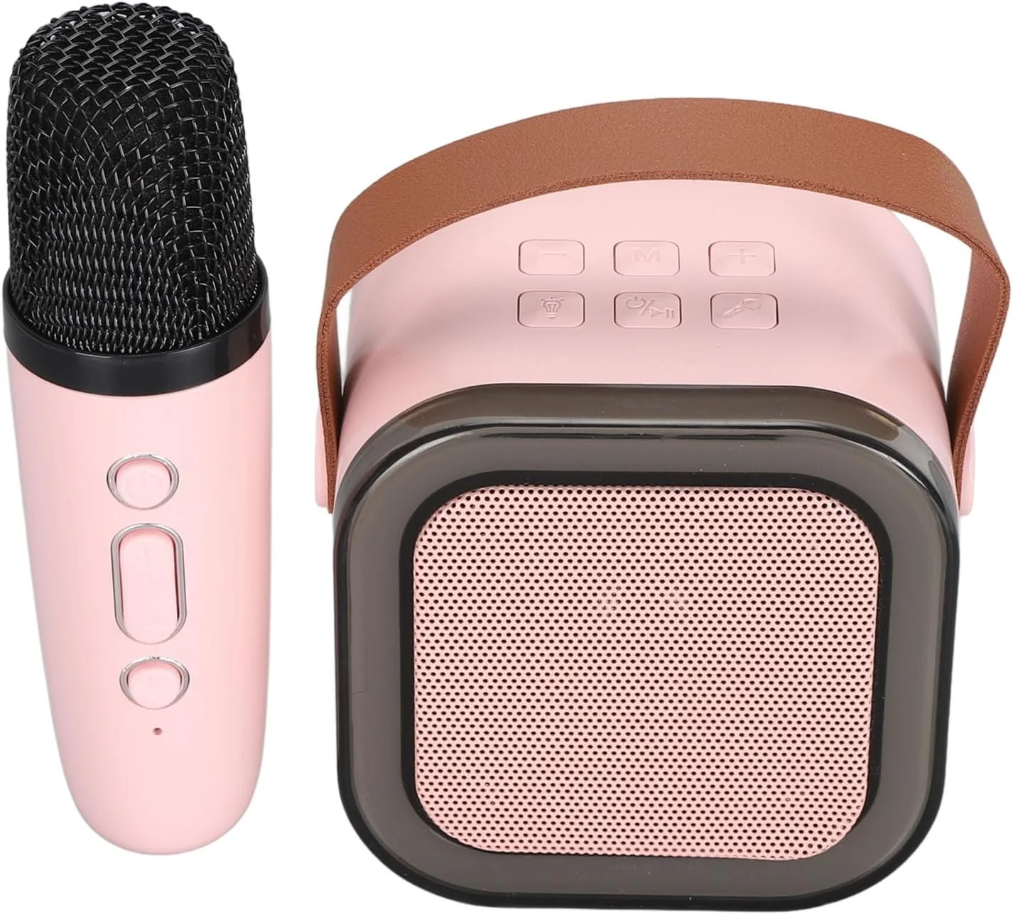 ست میکروفون بی‌سیم اسپیکر با نور پویای LED، دستگاه کارائوکه کوچک استریو با پشتیبانی از درایو USB، تغییر صدا قابل حمل برای بزرگسالان برای خانه (رزی)