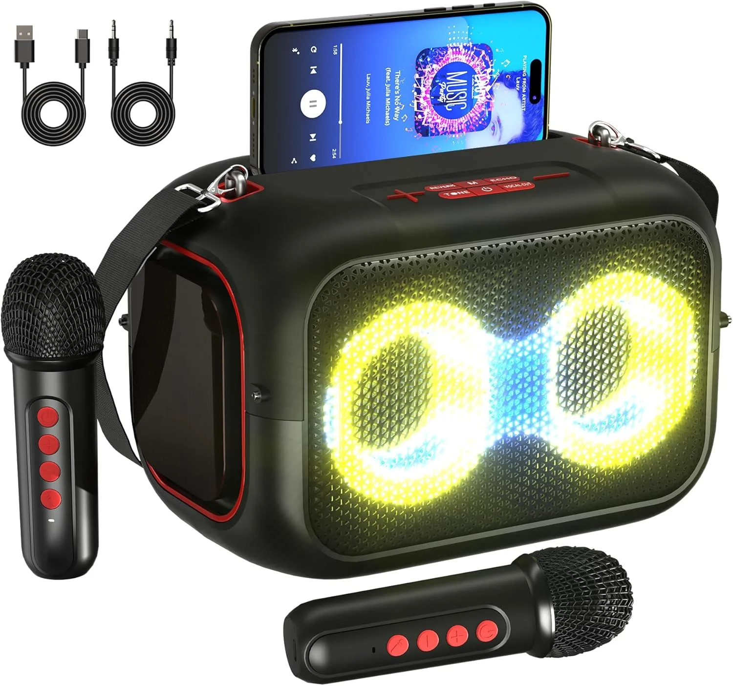 دستگاه کارائوکه با 2 میکروفون بی سیم، سیستم کارائوکه قابل حمل برای بزرگسالان و کودکان