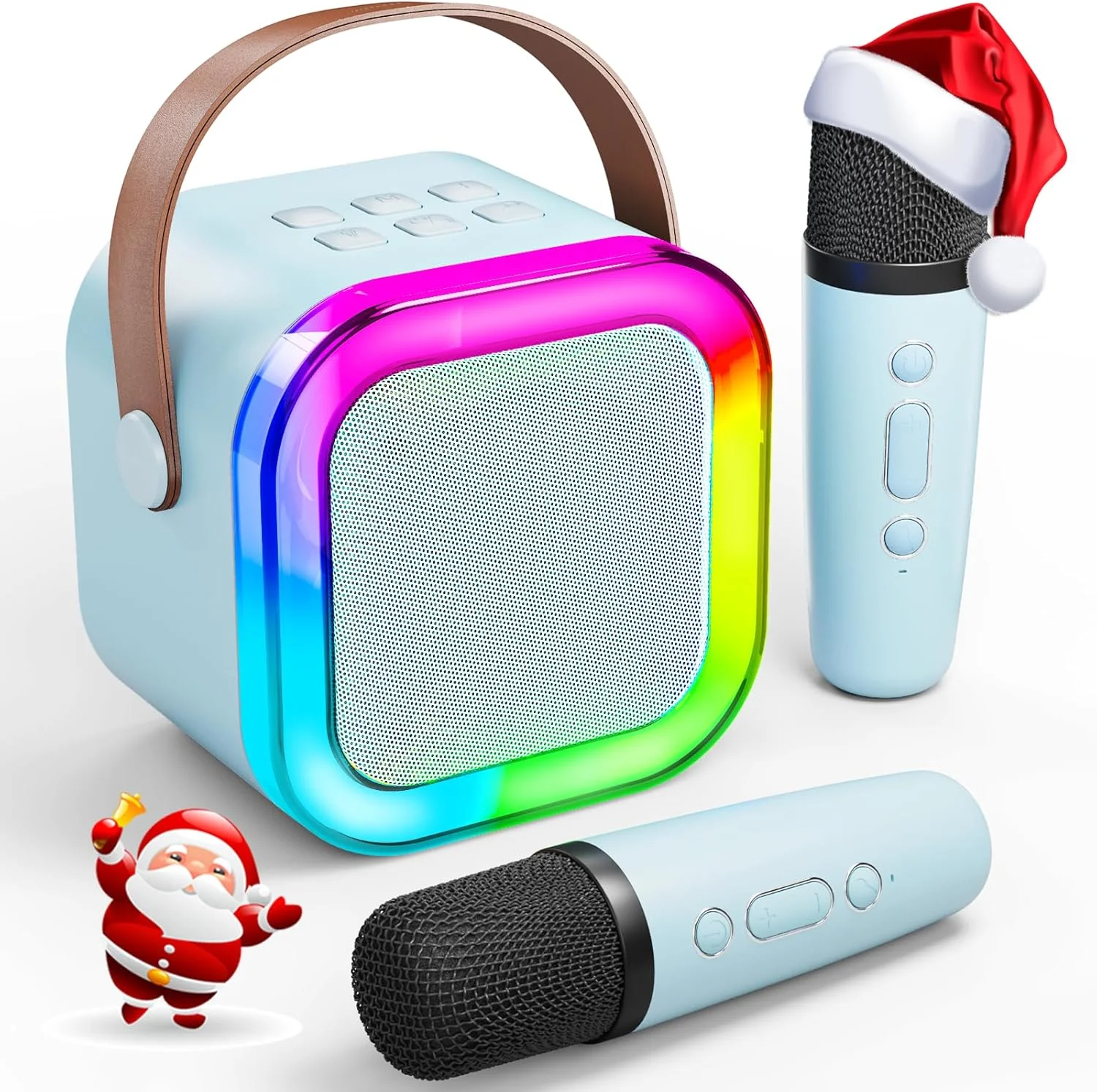 دستگاه کارائوکه کوچک Verkstar برای کودکان و بزرگسالان، اسپیکر کارائوکه بلوتوث قابل حمل با 2 میکروفون بی سیم برای کودکان، نوجوانان و بزرگسالان، هدیه ای ایده آل برای جشن تولد و مهمانی در خانه (آبی)