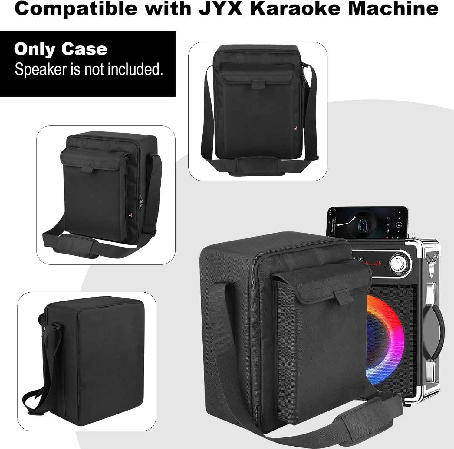 کیف حمل محافظتی TXEsign برای دستگاه کارائوکه JYX با دو میکروفون بی سیم، کیف نگهدارنده دستگاه کارائوکه با بند شانه و جیب لوازم جانبی برای سیستم PA