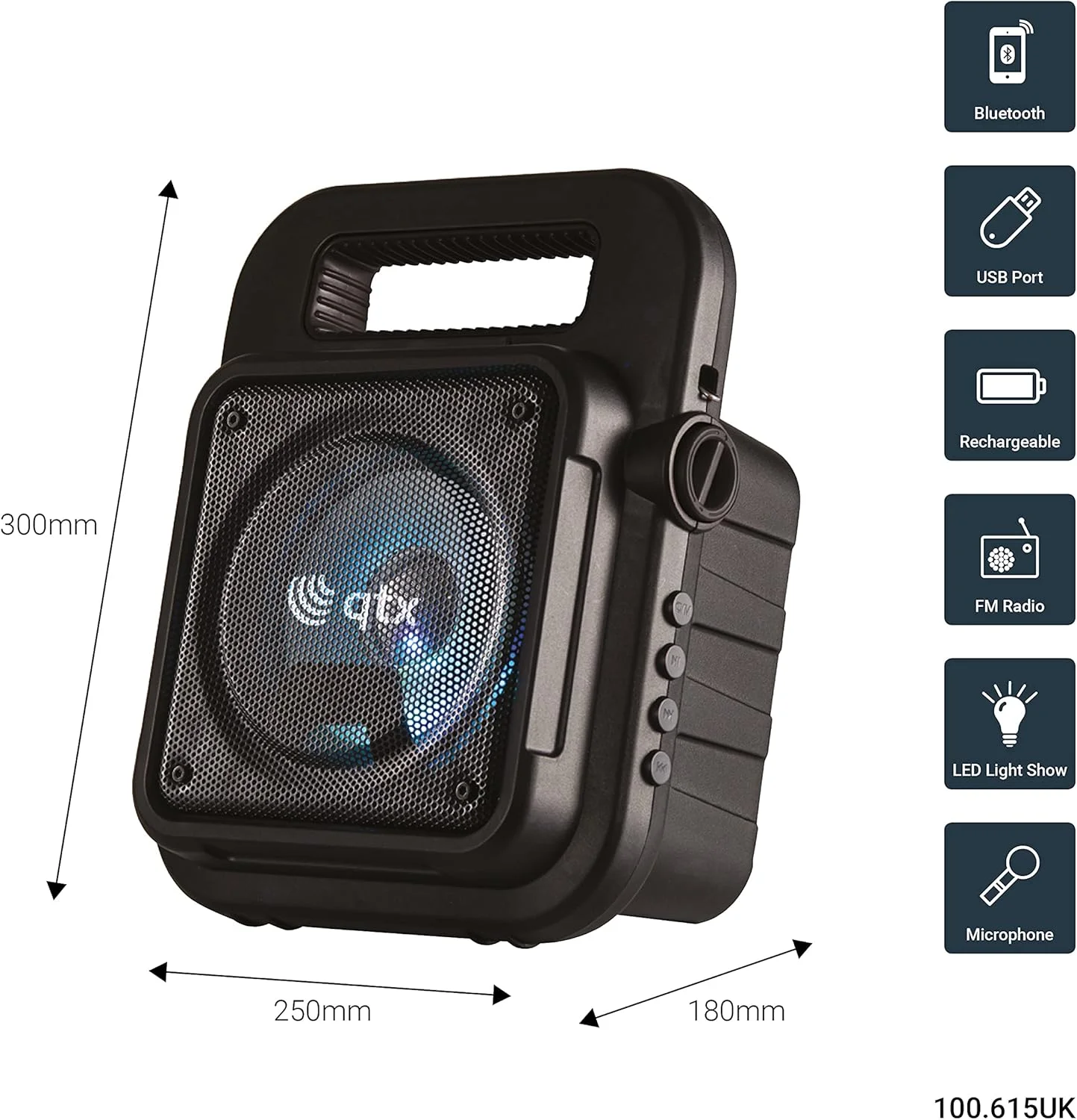 اسپیکر مهمانی قابل حمل QTX با بلوتوث، جلوه های نورپردازی LED و میکروفون