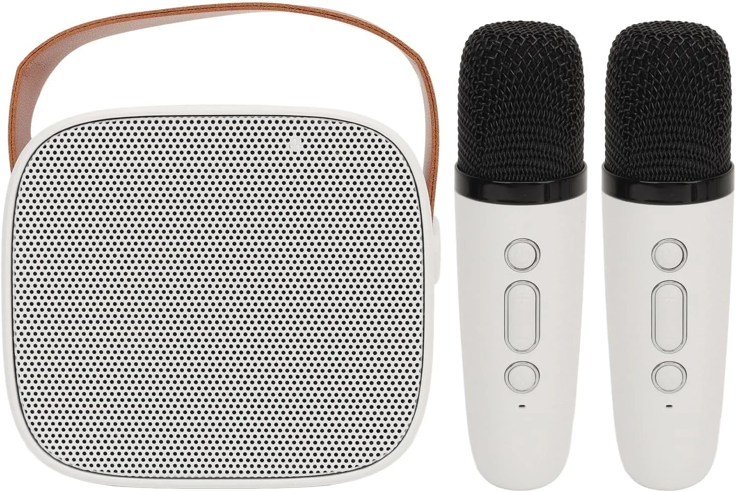 دستگاه کارائوکه قابل حمل با میکروفون، دستگاه کارائوکه دستی برای کودکان و بزرگسالان، مناسب مهمانی های خانگی (سفید) (میکروفون دوتایی سفید)