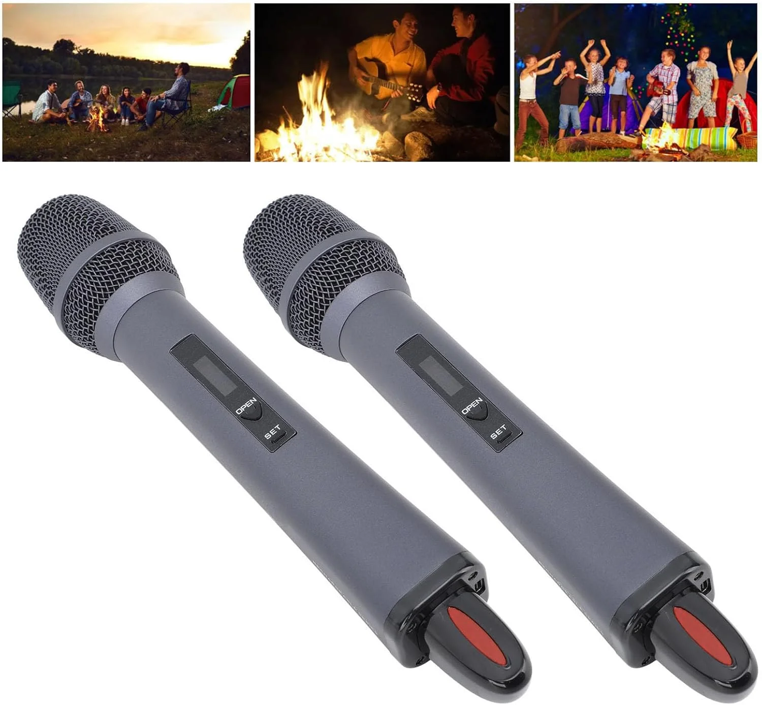 میکروفون بی‌سیم دوتایی، سیستم میکروفون دینامیک بی‌سیم دستی برای کارائوکه، عروسی، کاربری آسان، ساخت بادوام، عملکردهای حفاظتی، حساسیت بالای دریافت صدا