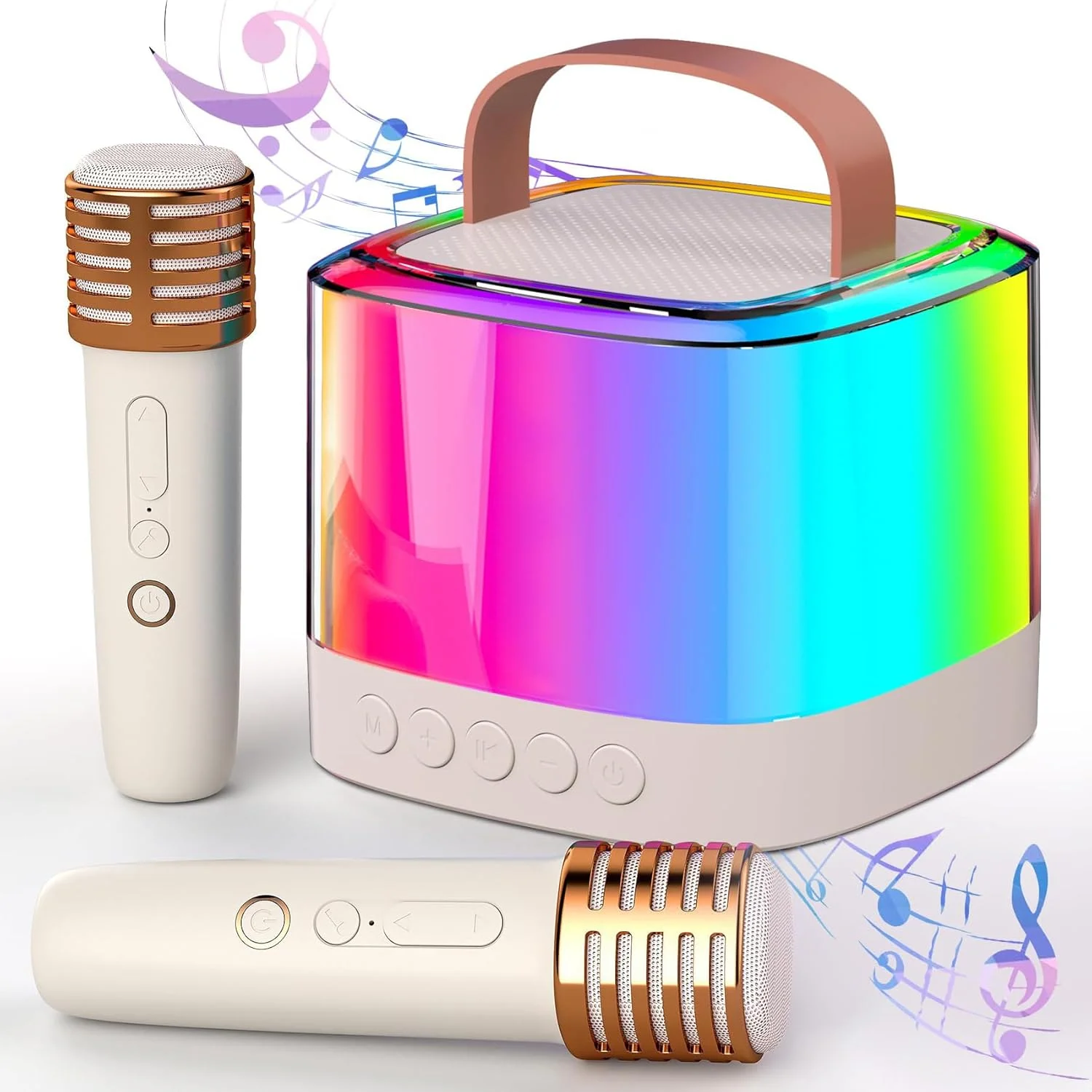 دستگاه کارائوکه قابل حمل برای بزرگسالان و کودکان، با 2 میکروفون بلوتوثی بی سیم، مناسب مهمانی ها، دارای دسته حمل/اکو/حذف صدا، پشتیبانی از TF/USB/AUX