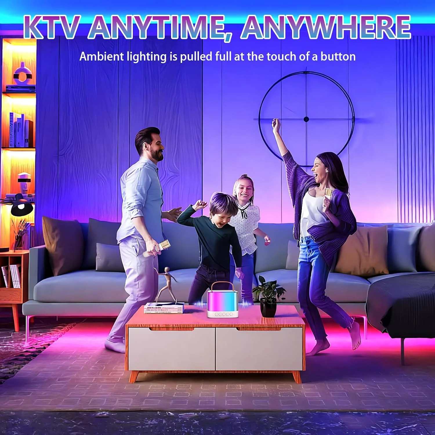 دستگاه کارائوکه قابل حمل برای بزرگسالان و کودکان، با 2 میکروفون بلوتوثی بی سیم، مناسب مهمانی ها، دارای دسته حمل/اکو/حذف صدا، پشتیبانی از TF/USB/AUX