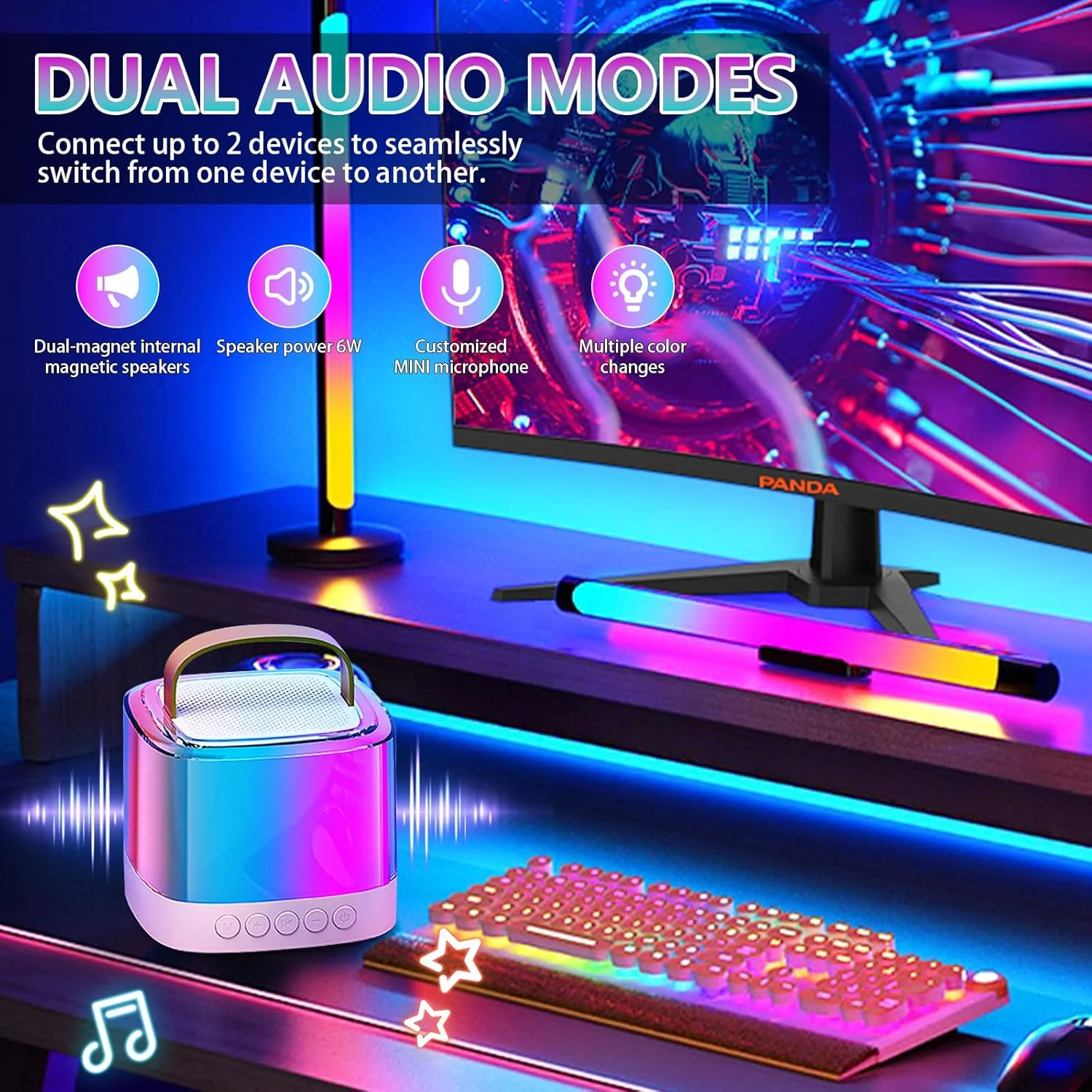 دستگاه کارائوکه قابل حمل برای بزرگسالان و کودکان، با 2 میکروفون بلوتوثی بی سیم، مناسب مهمانی ها، دارای دسته حمل/اکو/حذف صدا، پشتیبانی از TF/USB/AUX