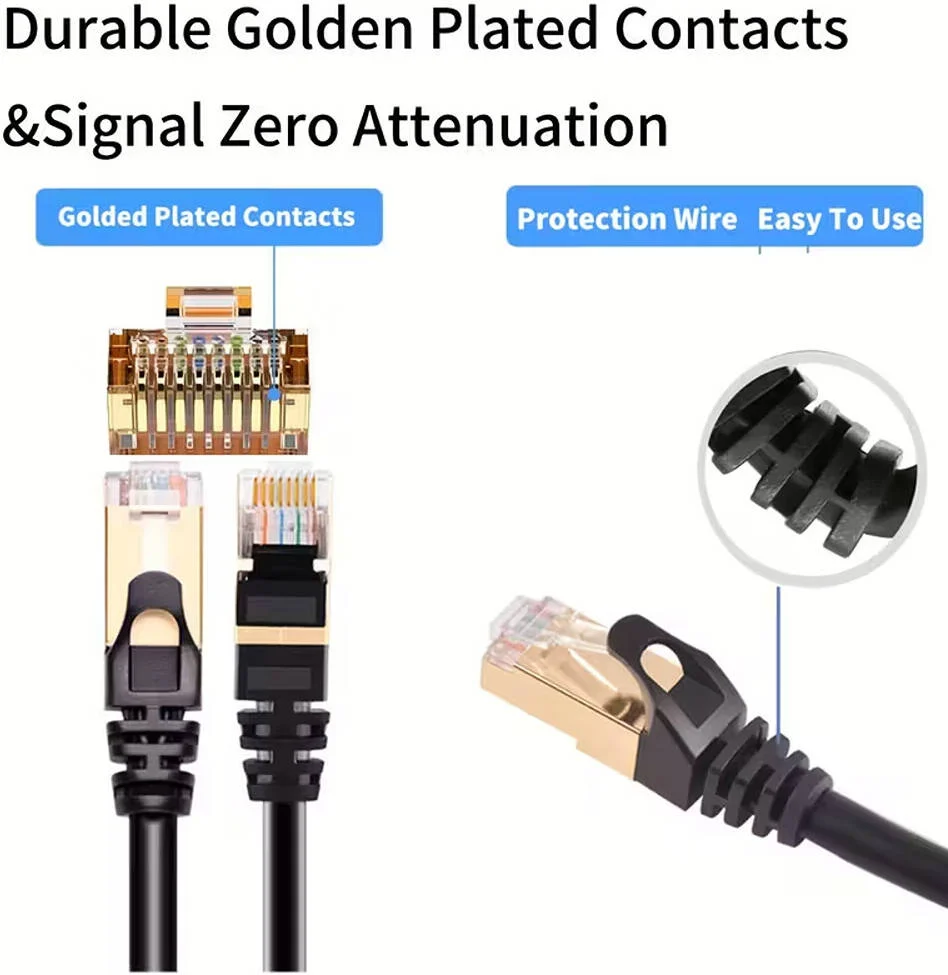 کابل اترنت Cat8، با روکش طلایی، کابل محافظ دار، مقاوم و پرسرعت، دفن مستقیم، 26AWG، سیم شبکه LAN، 40 گیگابیت بر ثانیه، 2000 مگاهرتز، سیم اتصال SFTP، طول 5 متر، مشکی کابل اترنت Cat8، با روکش طلایی، کابل محافظ دار، مقاوم و پرسرعت، دفن مستقیم، 26AWG، سیم شبکه LAN، 40 گیگابیت بر ثانیه، 2000 مگاهرتز، سیم اتصال SFTP، طول 5 متر، مشکی