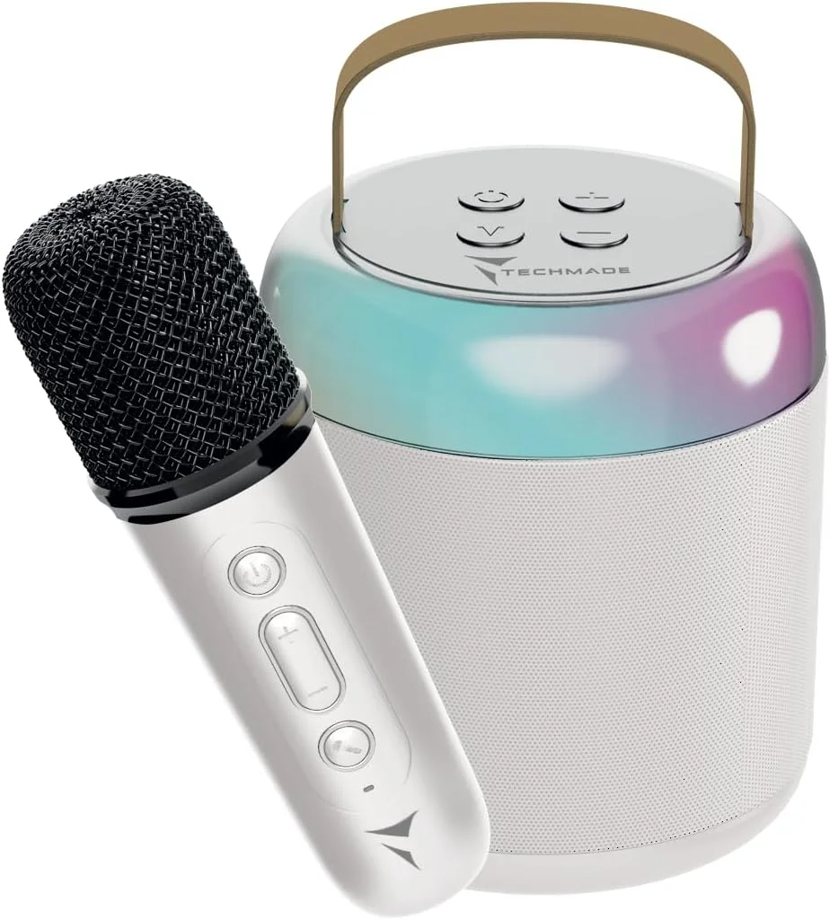 ست کامل کارائوکه حرفه ای تک‌مید برای بزرگسالان و کودکان، اسپیکر قابل حمل با 1 میکروفون بی‌سیم برای خانه، جلسات، مهمانی ها، پیک نیک، فضای باز/داخلی (سفید)