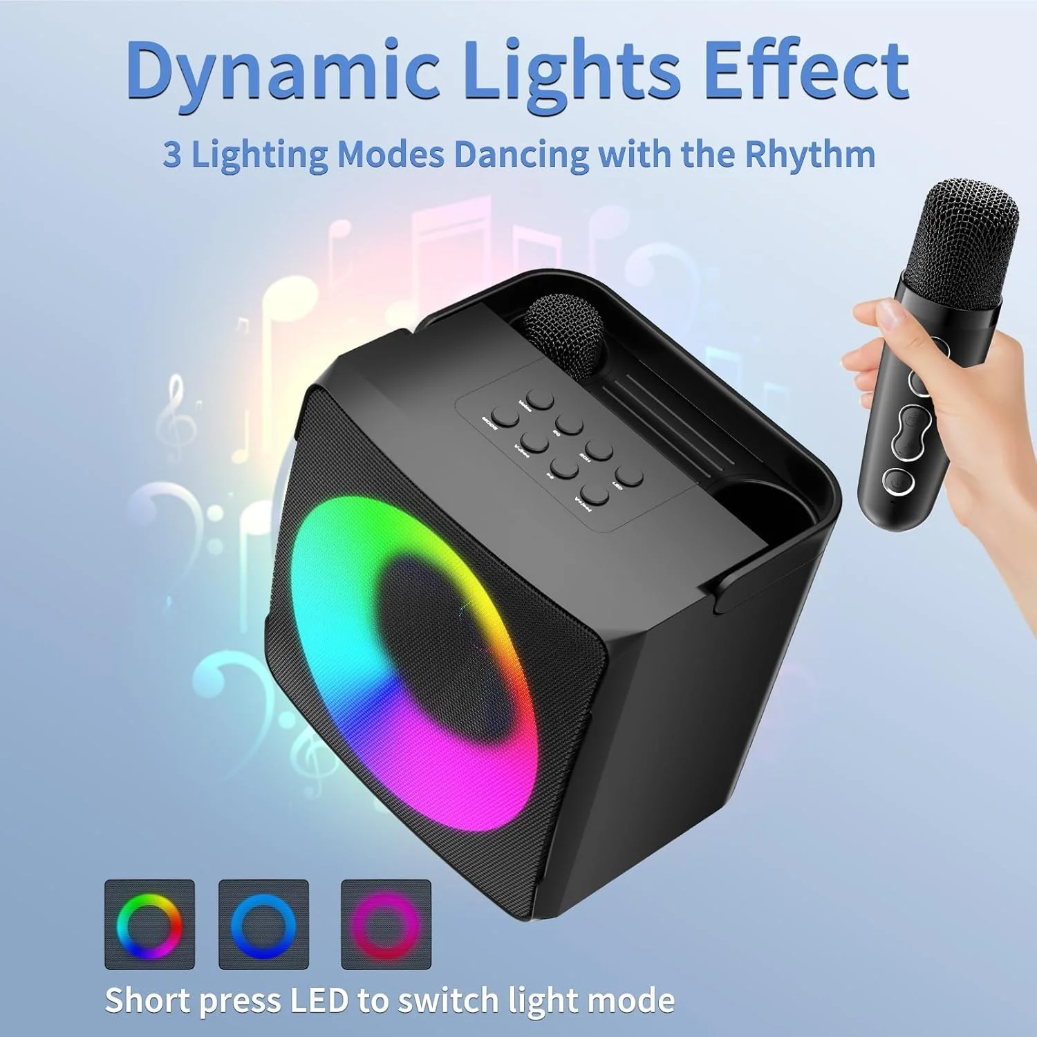 دستگاه کارائوکه TERRIFI، اسپیکر کارائوکه بلوتوث قابل حمل، با 2 میکروفون بی سیم و نورهای پویا، هدیه ای ایده آل برای مهمانی های خانگی دختران و پسران، برای کارائوکه، مهمانی، تولد