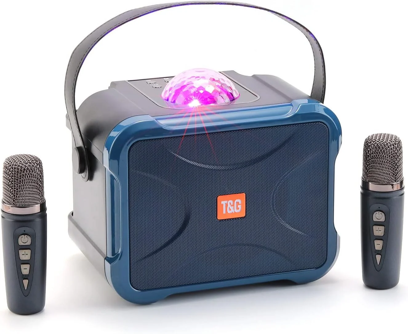 دستگاه کارائوکه TDOO با 2 میکروفون بی سیم برای بزرگسالان و کودکان، اسپیکر بلوتوث قابل حمل سیستم PA، دستگاه آواز خواندن با اکو و حذف صدا، پشتیبانی از TF، AUX-in، برای مهمانی خانگی، جلسه (آبی)
