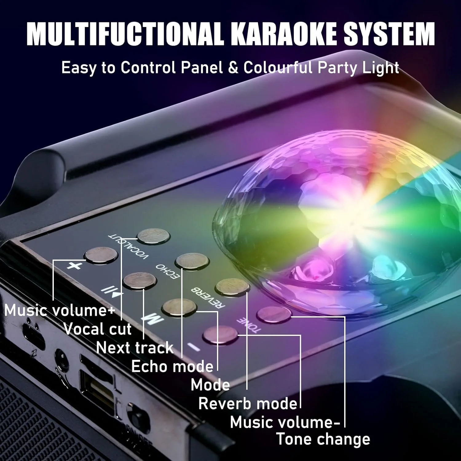 دستگاه کارائوکه TDOO با 2 میکروفون بی سیم برای بزرگسالان و کودکان، اسپیکر بلوتوث قابل حمل سیستم PA، دستگاه آواز خواندن با اکو و حذف صدا، پشتیبانی از TF، AUX-in، برای مهمانی خانگی، جلسه (آبی)