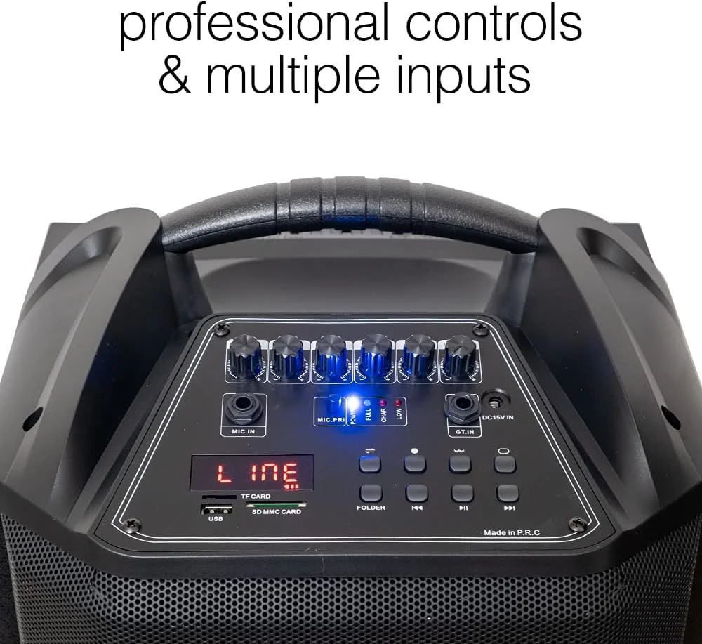 اسپیکر کارائوکه چرخ دار 12 اینچ Takara، ساب ووفر قابل حمل چند رسانه ای بلوتوثی؛ ضبط صدا؛ USB; SD; TF; سیستم PA AUX با 2 میکروفون بی سیم UHF؛ کنترل از راه دور؛ FM (مشکی)