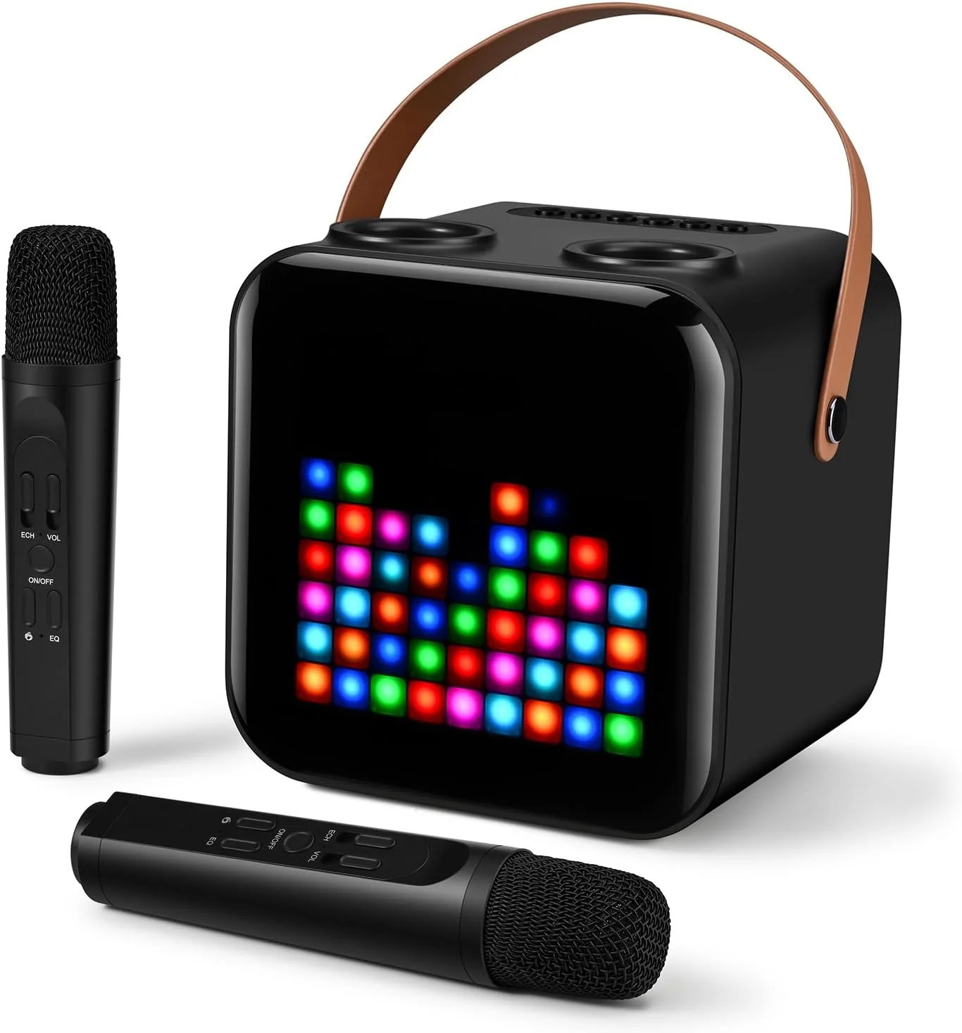 دستگاه کارائوکه قابل حمل SUNYIN با دو میکروفون بی سیم، سیستم بلندگوی PA قابل شارژ برای کودکان و بزرگسالان، 18 الگوی LED، پشتیبانی از TWS/Radio/AUX/REC، صدای خنده دار (مشکی)