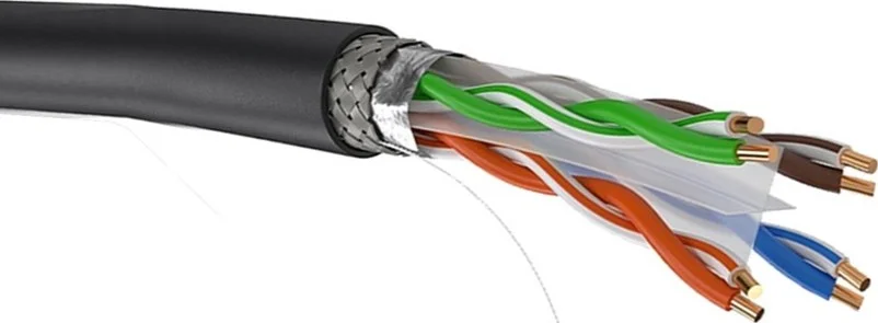 کابل شبکه 100 متری Cat6 SFTP مناسب فضای باز 23AWG - مشکی | 100 متر SFTP