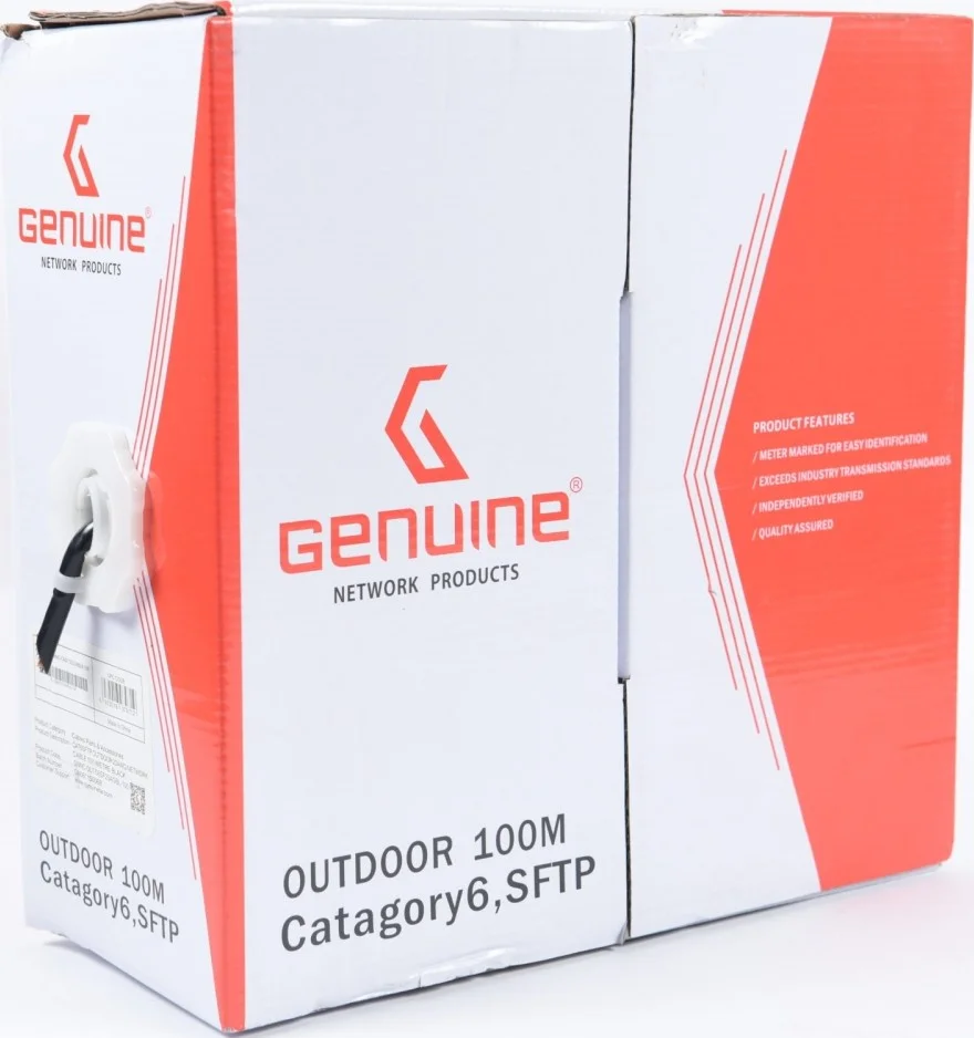 کابل شبکه 100 متری Cat6 SFTP مناسب فضای باز 23AWG - مشکی | 100 متر SFTP