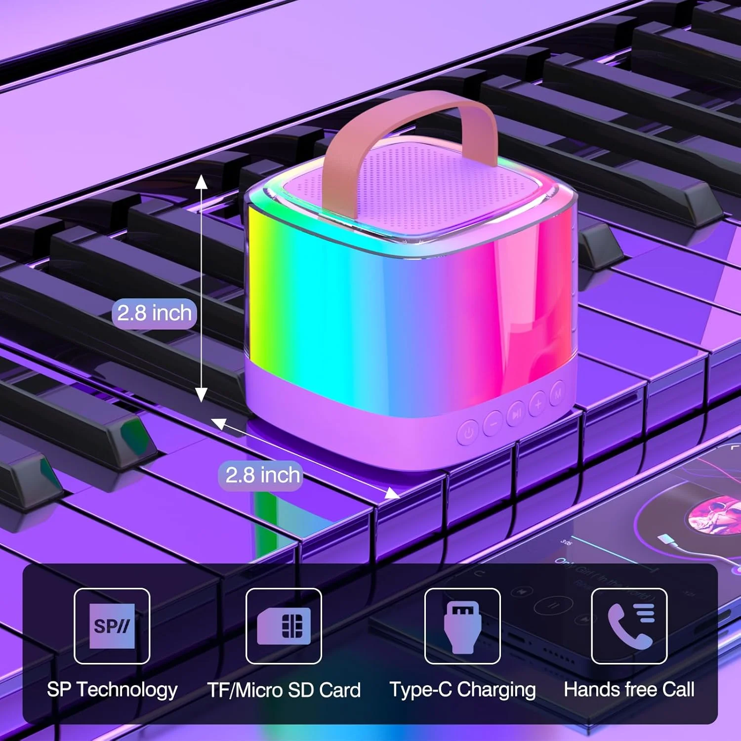 دستگاه کارائوکه کوچک برای کودکان و بزرگسالان، اسپیکر کارائوکه بلوتوث قابل حمل با 2 میکروفون بی سیم و چراغ های رنگی LED، مناسب داخل ماشین، مهمانی، KTV خانگی، تولد برای دختران/پسران 3-12+ سال، بنفش