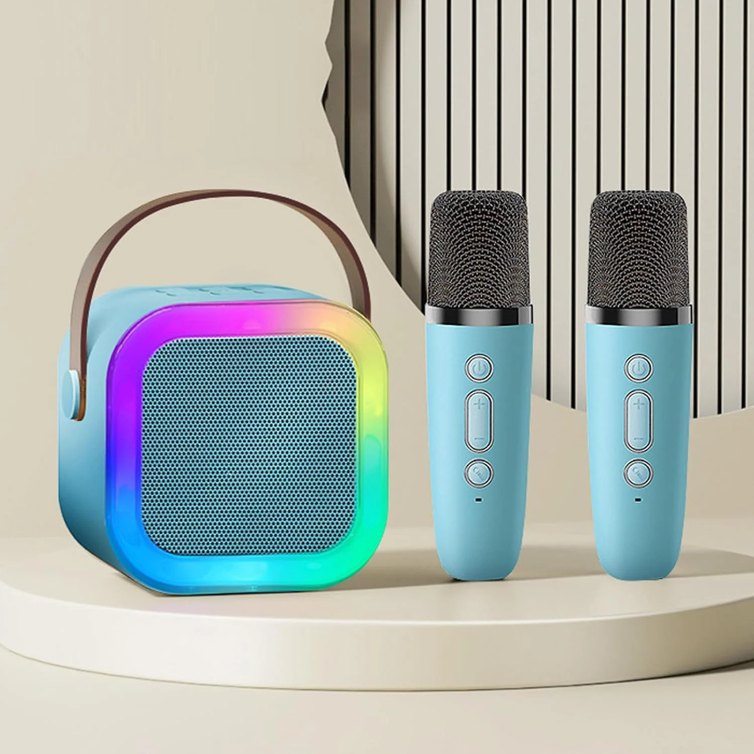 اسپیکر و میکروفون، دستگاه کارائوکه قابل حمل با قابلیت کاهش نویز برای خانه (آبی آسمانی) اسپیکر و میکروفون، دستگاه کارائوکه قابل حمل با قابلیت کاهش نویز برای خانه (آبی آسمانی)