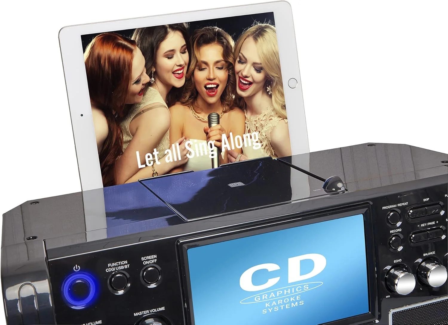 دستگاه کارائوکه بلوتوثی قابل حمل Starion KS780-B با صفحه نمایش 7 اینچی TFT، بلندگوهای استریو، نگهدارنده تبلت جداشدنی، USB برای ضبط و پخش MP3، میکروفون و جلوه های نوری دستگاه کارائوکه بلوتوثی قابل حمل Starion KS780-B با صفحه نمایش 7 اینچی TFT، بلندگوهای استریو، نگهدارنده تبلت جداشدنی، USB برای ضبط و پخش MP3، میکروفون و جلوه های نوری