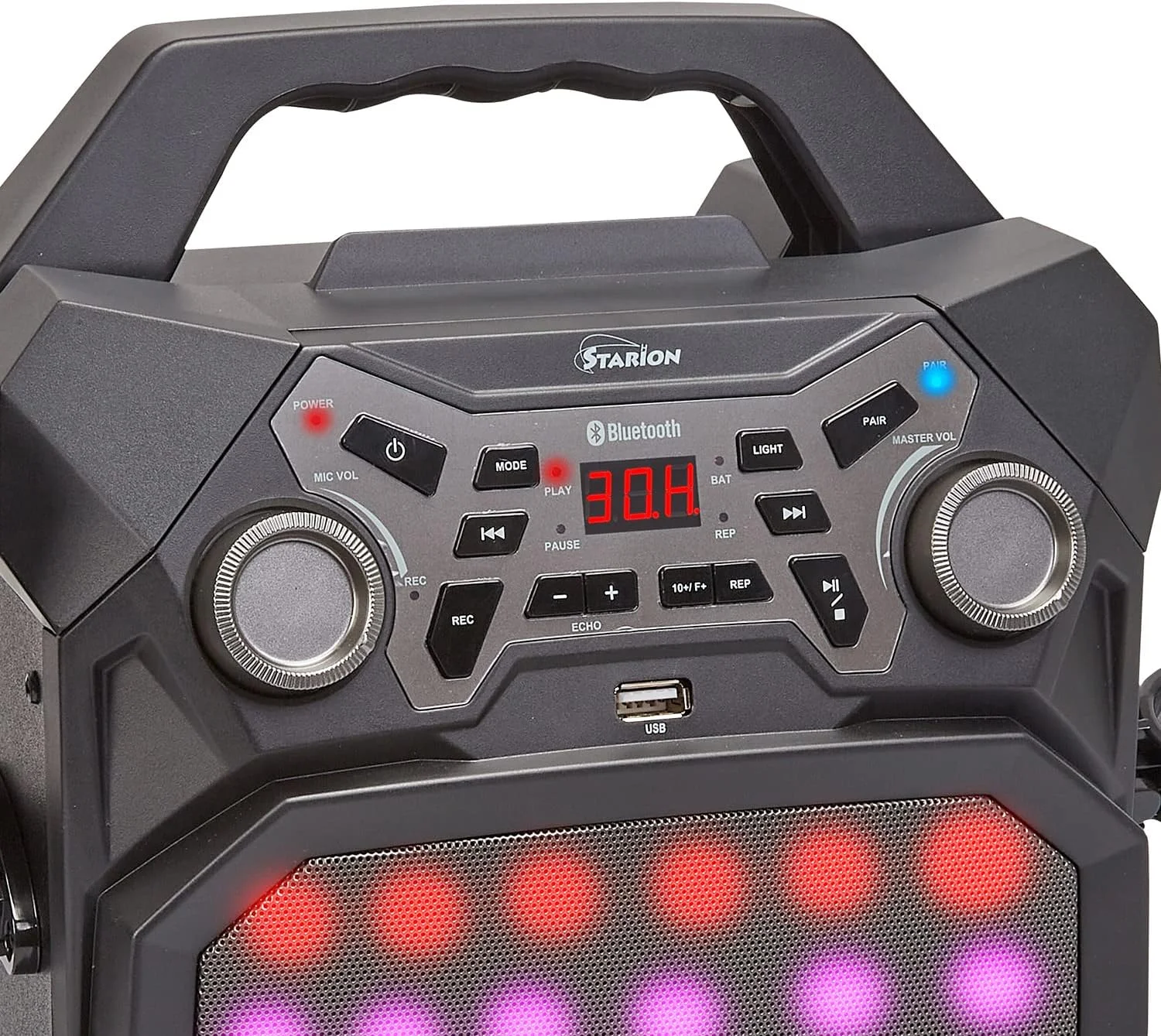 دستگاه کارائوکه بلوتوث قابل حمل Starion KS350-B | بلندگوی داخلی | نگهدارنده تبلت | باتری قابل شارژ | پورت USB برای ضبط و پخش MP3 | گیرنده بلوتوث داخلی | نمایش نور دستگاه کارائوکه بلوتوث قابل حمل Starion KS350-B | بلندگوی داخلی | نگهدارنده تبلت | باتری قابل شارژ | پورت USB برای ضبط و پخش MP3 | گیرنده بلوتوث داخلی | نمایش نور