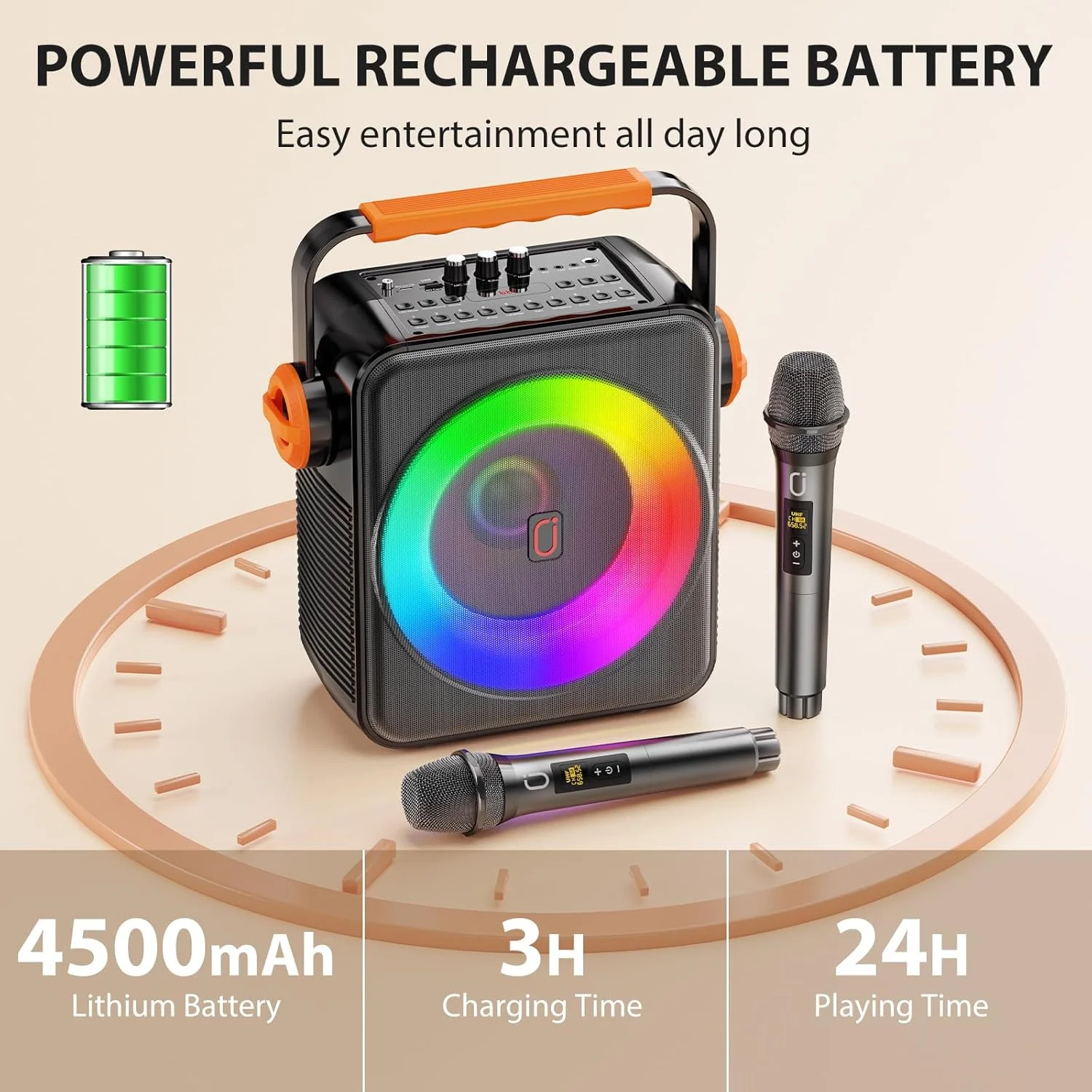 دستگاه کارائوکه با ساب ووفر 6.5 اینچی و حالت Instrumental، اسپیکر کارائوکه بلوتوث 5.3 قابل حمل با 2 میکروفون بی سیم برای بزرگسالان، سیستم PA با تنظیم اکو، پشتیبانی از TWS/TF Card/USB/AUX/Live دستگاه کارائوکه با ساب ووفر 6.5 اینچی و حالت Instrumental، اسپیکر کارائوکه بلوتوث 5.3 قابل حمل با 2 میکروفون بی سیم برای بزرگسالان، سیستم PA با تنظیم اکو، پشتیبانی از TWS/TF Card/USB/AUX/Live