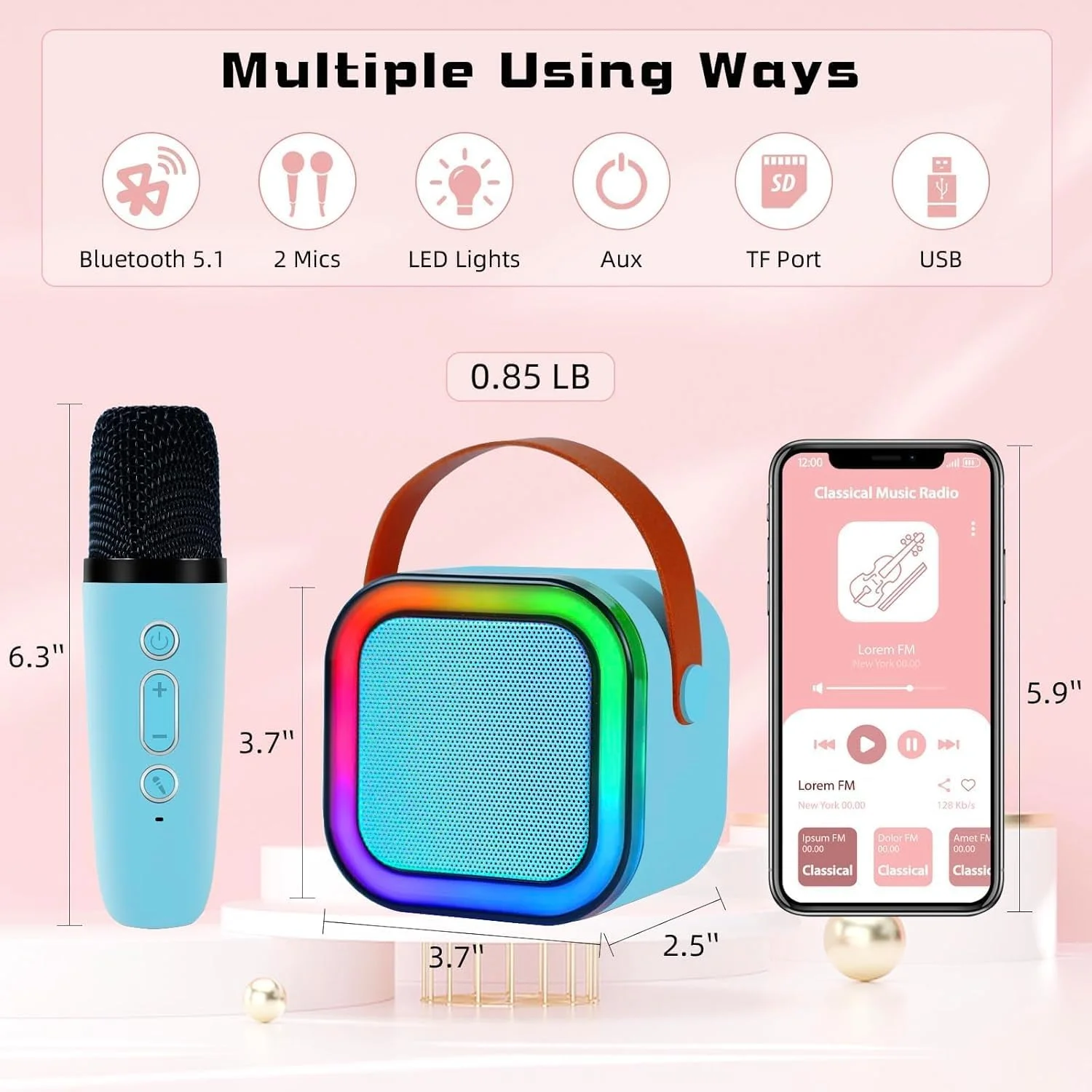 دستگاه کارائوکه قابل حمل برای بزرگسالان و کودکان به همراه 2 میکروفون بلوتوثی بی سیم، مناسب برای جلسات، مهمانی ها، دارای دستگیره حمل، اکو و حذف صدا، پشتیبانی از TF/USB دستگاه کارائوکه قابل حمل برای بزرگسالان و کودکان به همراه 2 میکروفون بلوتوثی بی سیم، مناسب برای جلسات، مهمانی ها، دارای دستگیره حمل، اکو و حذف صدا، پشتیبانی از TF/USB