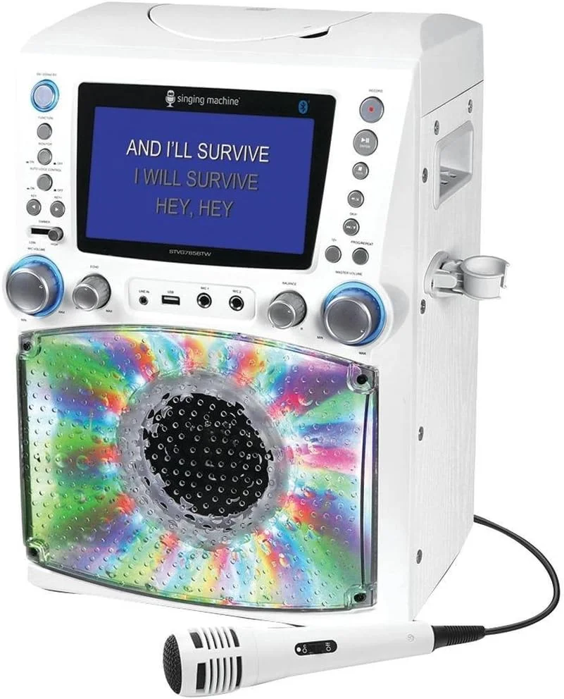 دستگاه کارائوکه بلوتوثی Singing Machine STVG785BTW با نمایشگر LCD متن ترانه و چراغ های دیسکو، سفید