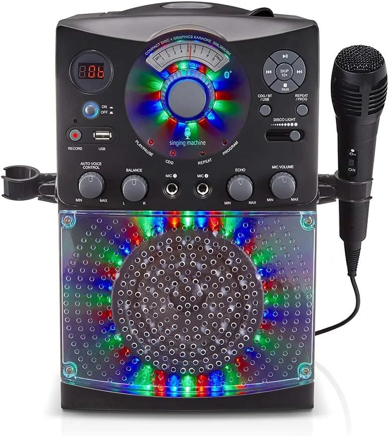 دستگاه کارائوکه بلوتوثی Singing Machine SML385UBK با چراغ های دیسکو LED، CD+G، USB و میکروفون - مشکی