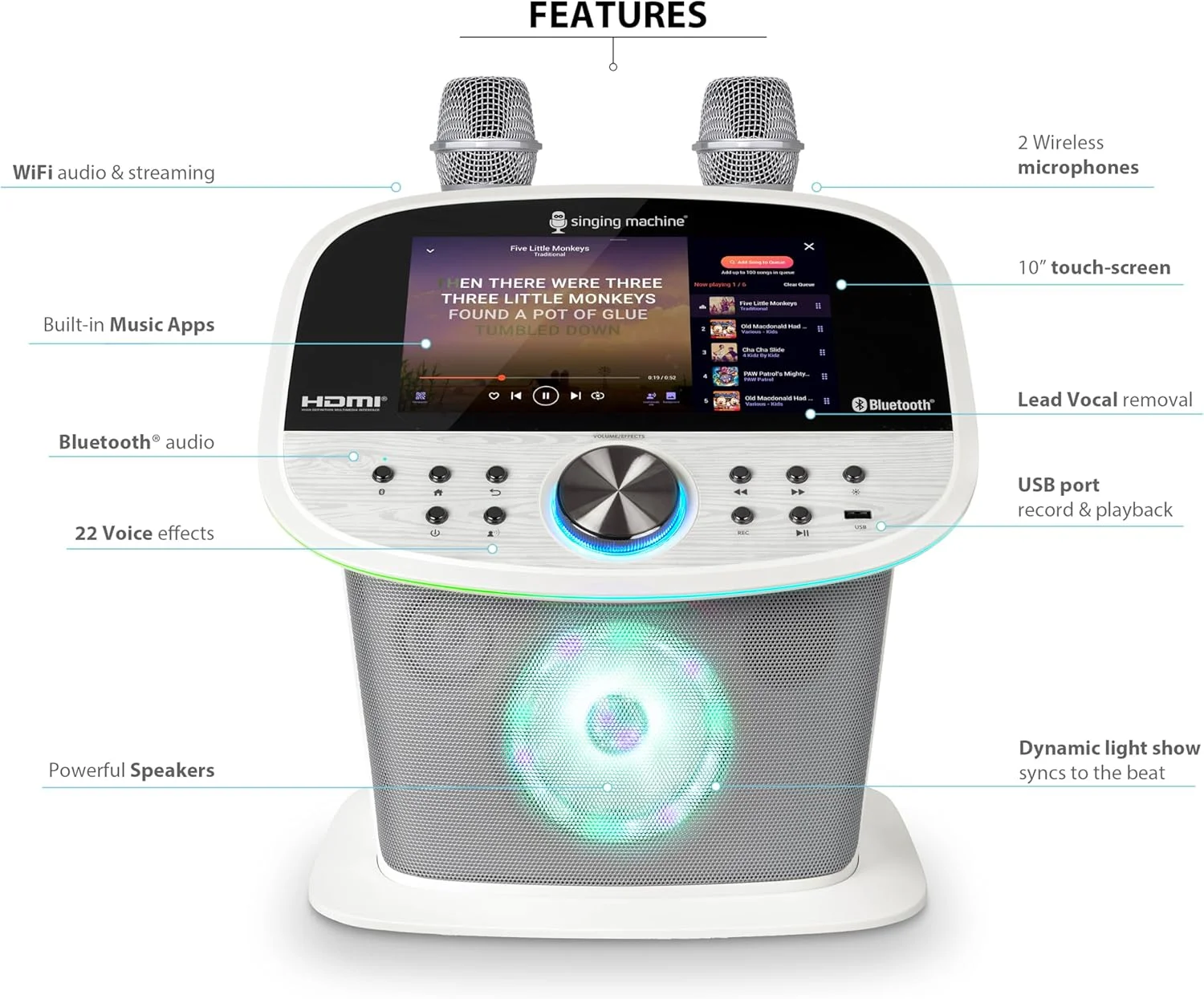دستگاه کارائوکه پلاتینیوم پلاس پریمیوم وای فای سینگینگ ماشین برای بزرگسالان و کودکان با برنامه های پخش داخلی (یوتیوب، اسپاتیفای)، بلوتوث، 22 افکت صدا، 2 میکروفون دستگاه کارائوکه پلاتینیوم پلاس پریمیوم وای فای سینگینگ ماشین برای بزرگسالان و کودکان با برنامه های پخش داخلی (یوتیوب، اسپاتیفای)، بلوتوث، 22 افکت صدا، 2 میکروفون
