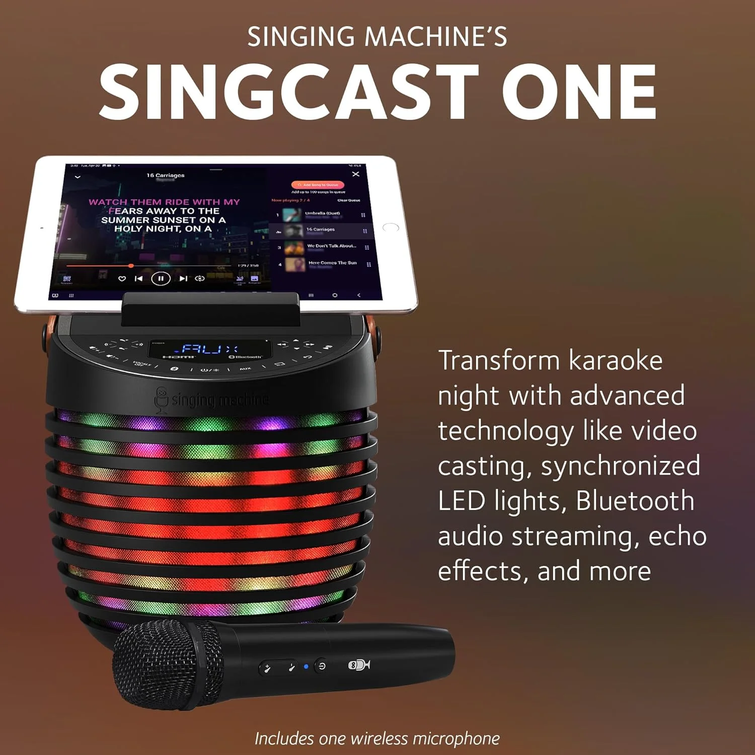 سیستم کارائوکه Singing Machine برای بزرگسالان و کودکان با میکروفون بیسیم، SingCast One - اسپیکر کارائوکه با فناوری پخش ویدیو، سیستم کارائوکه با بلوتوث و جلوههای اکو سیستم کارائوکه Singing Machine برای بزرگسالان و کودکان با میکروفون بیسیم، SingCast One - اسپیکر کارائوکه با فناوری پخش ویدیو، سیستم کارائوکه با بلوتوث و جلوههای اکو